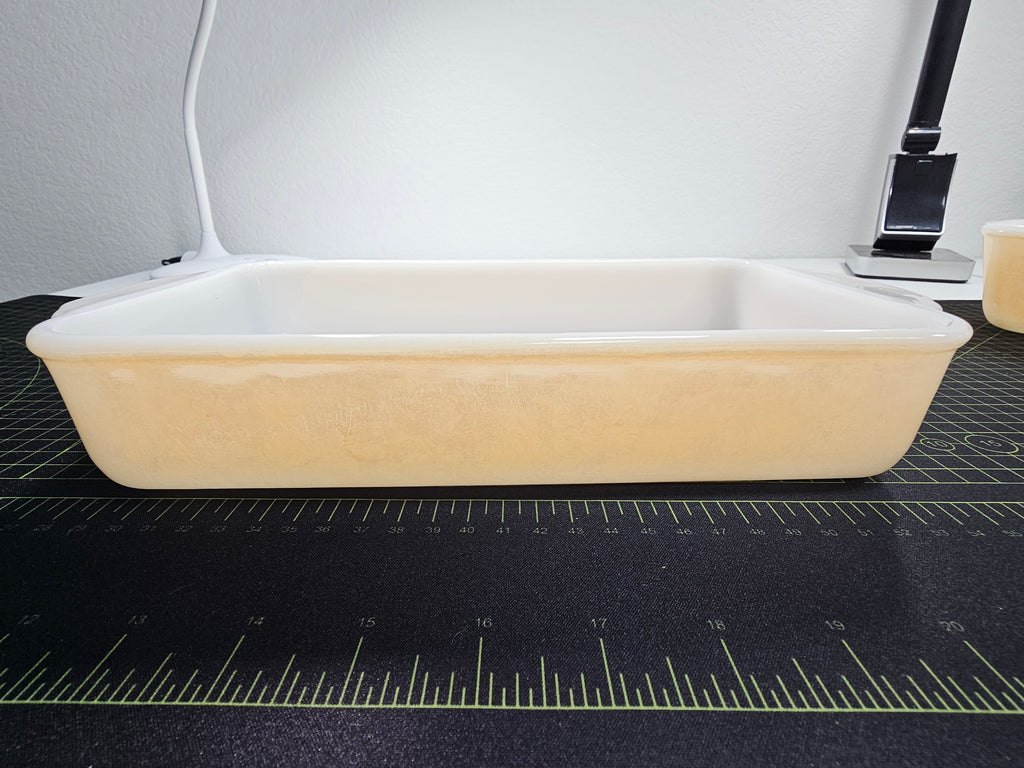 Vintage Fire-King Peach Lustre Rectangular Baking Dishes No. 409 & 410 – Set of 2