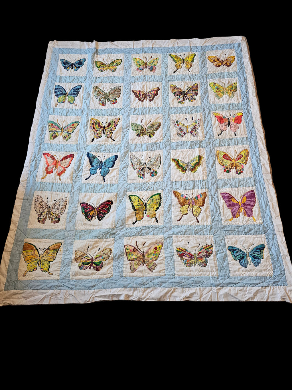 Lightweight Hand-Painted Butterfly Art Quilt 80 x 95 Multicolor Coverlet