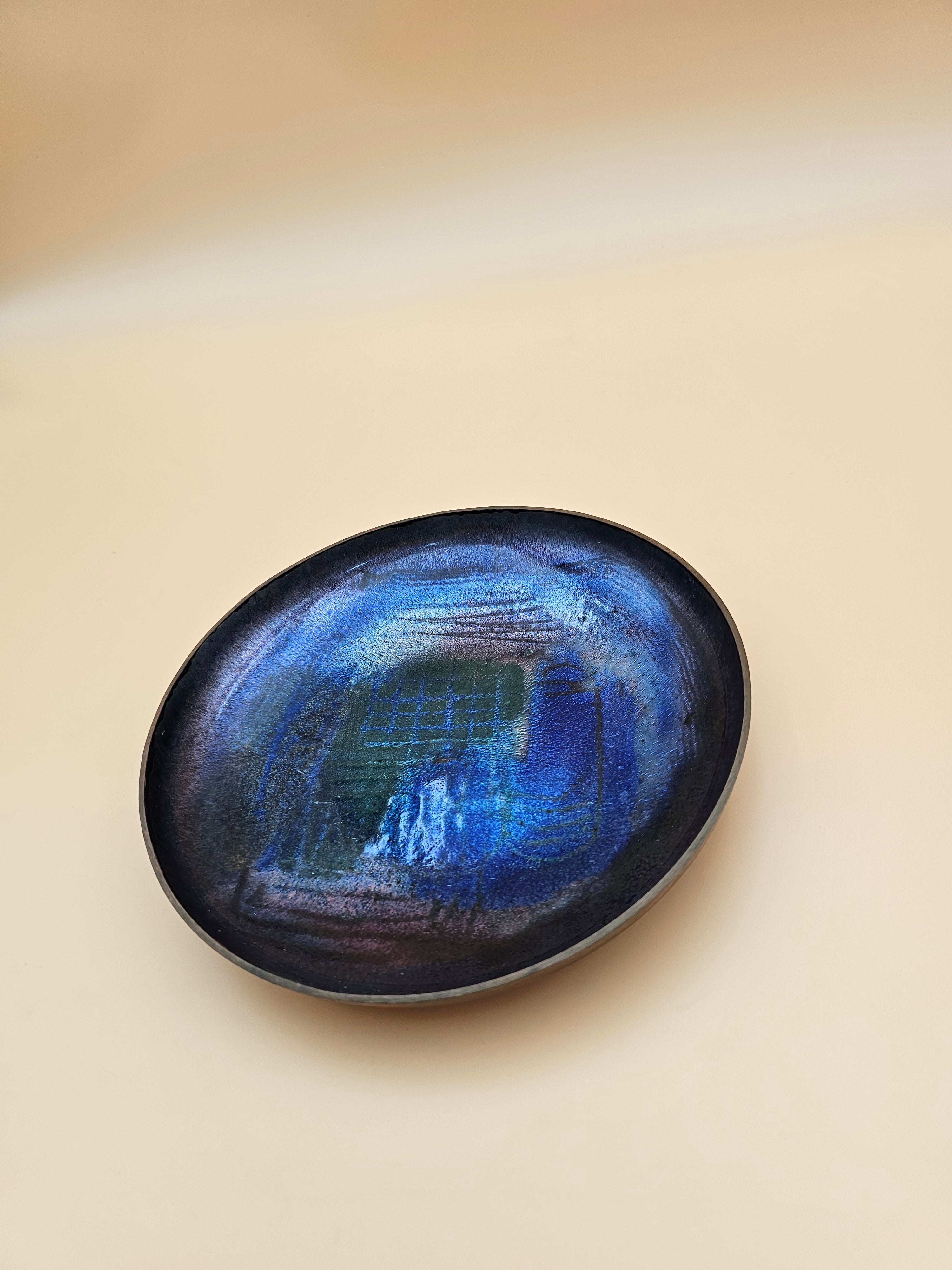 Vintage Bjørnstad Norway Blue Enamel on Copper Bowl – 7 Inch Mid-Century Modern Dish
