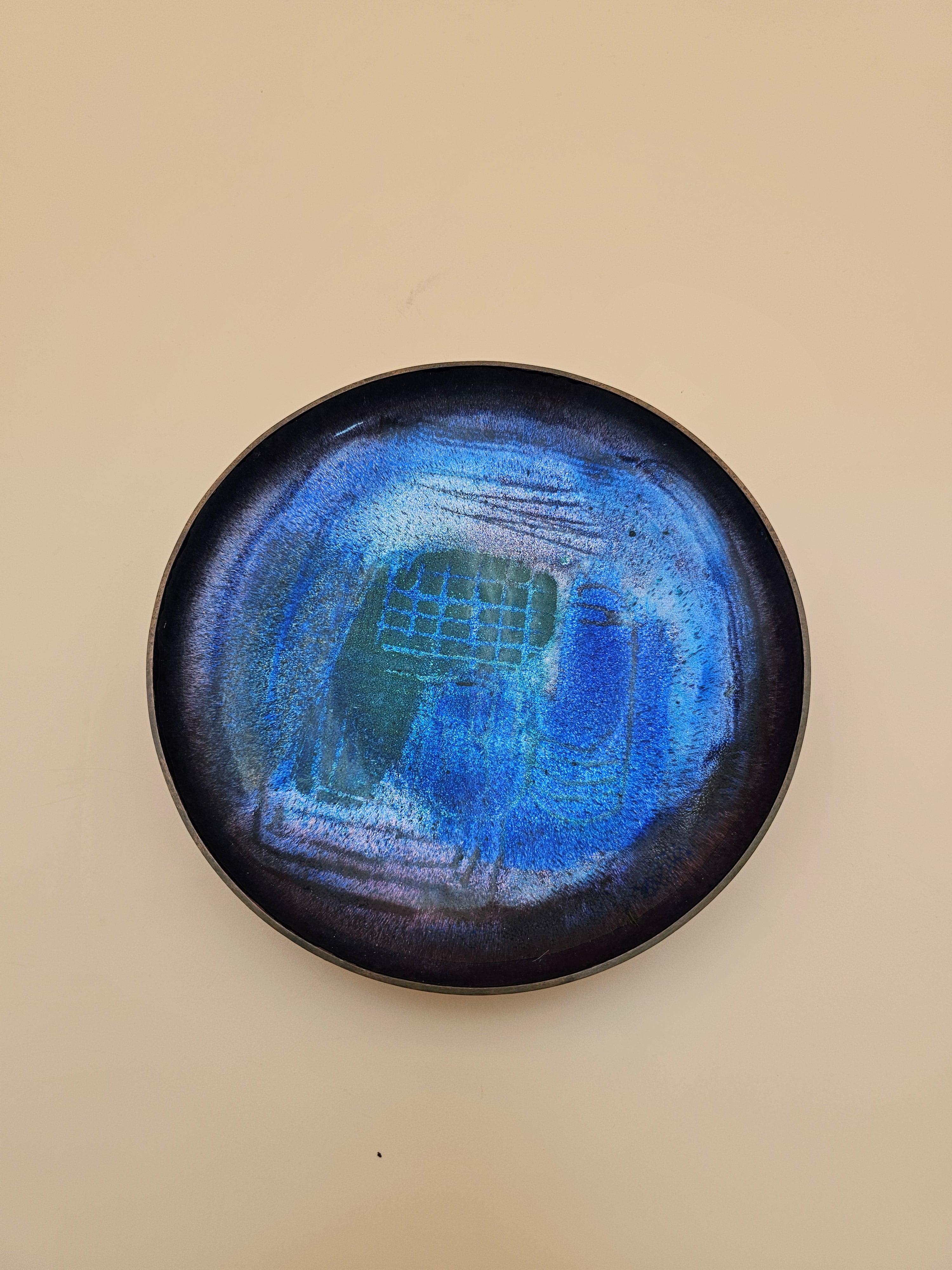 Vintage Bjørnstad Norway Blue Enamel on Copper Bowl – 7 Inch Mid-Century Modern Dish
