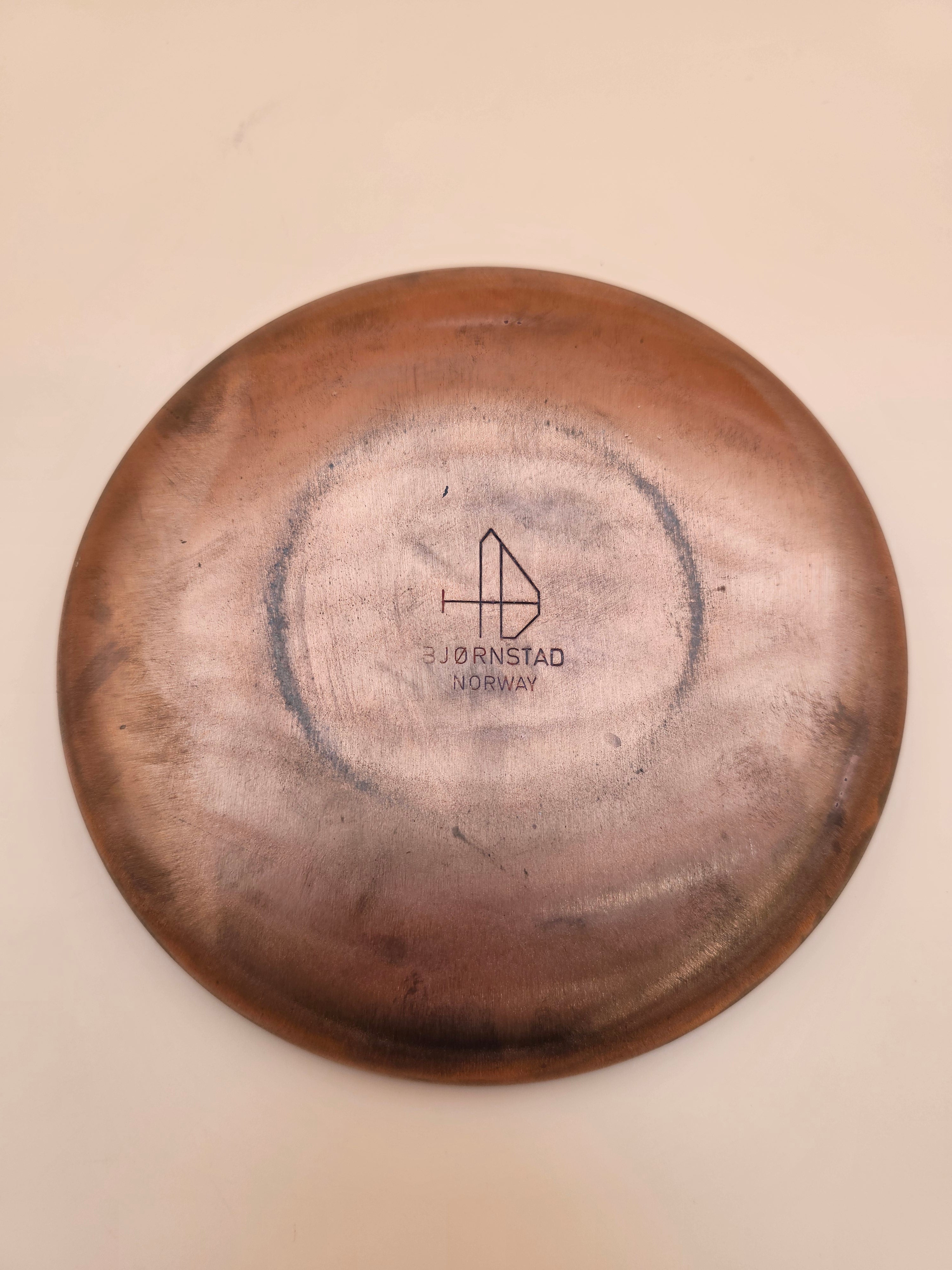 Vintage Bjørnstad Norway Blue Enamel on Copper Bowl – 7 Inch Mid-Century Modern Dish