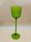 Vintage Chartreuse Green Satin Glass Oversized Goblet with Twisted Stem