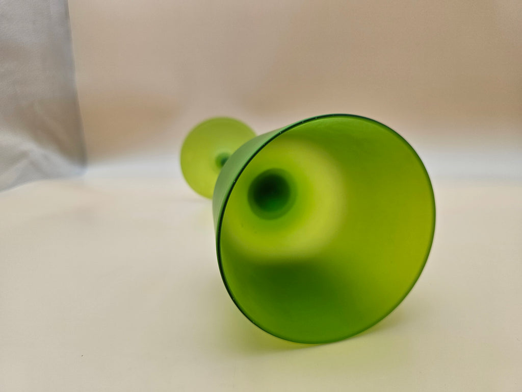 Vintage Chartreuse Green Satin Glass Oversized Goblet with Twisted Stem