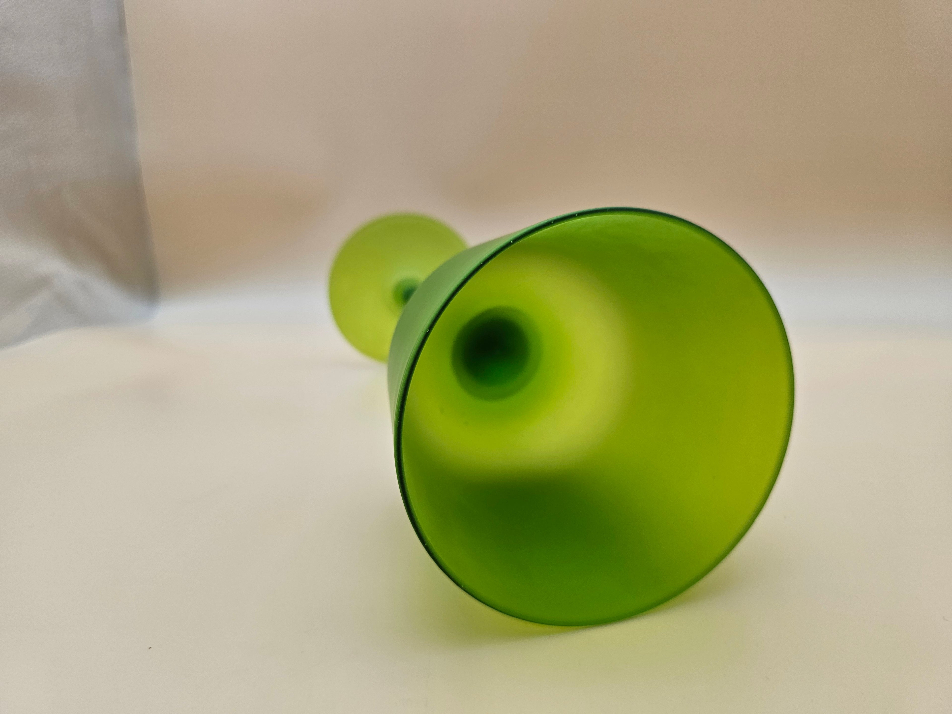 Vintage Chartreuse Green Satin Glass Oversized Goblet with Twisted Stem