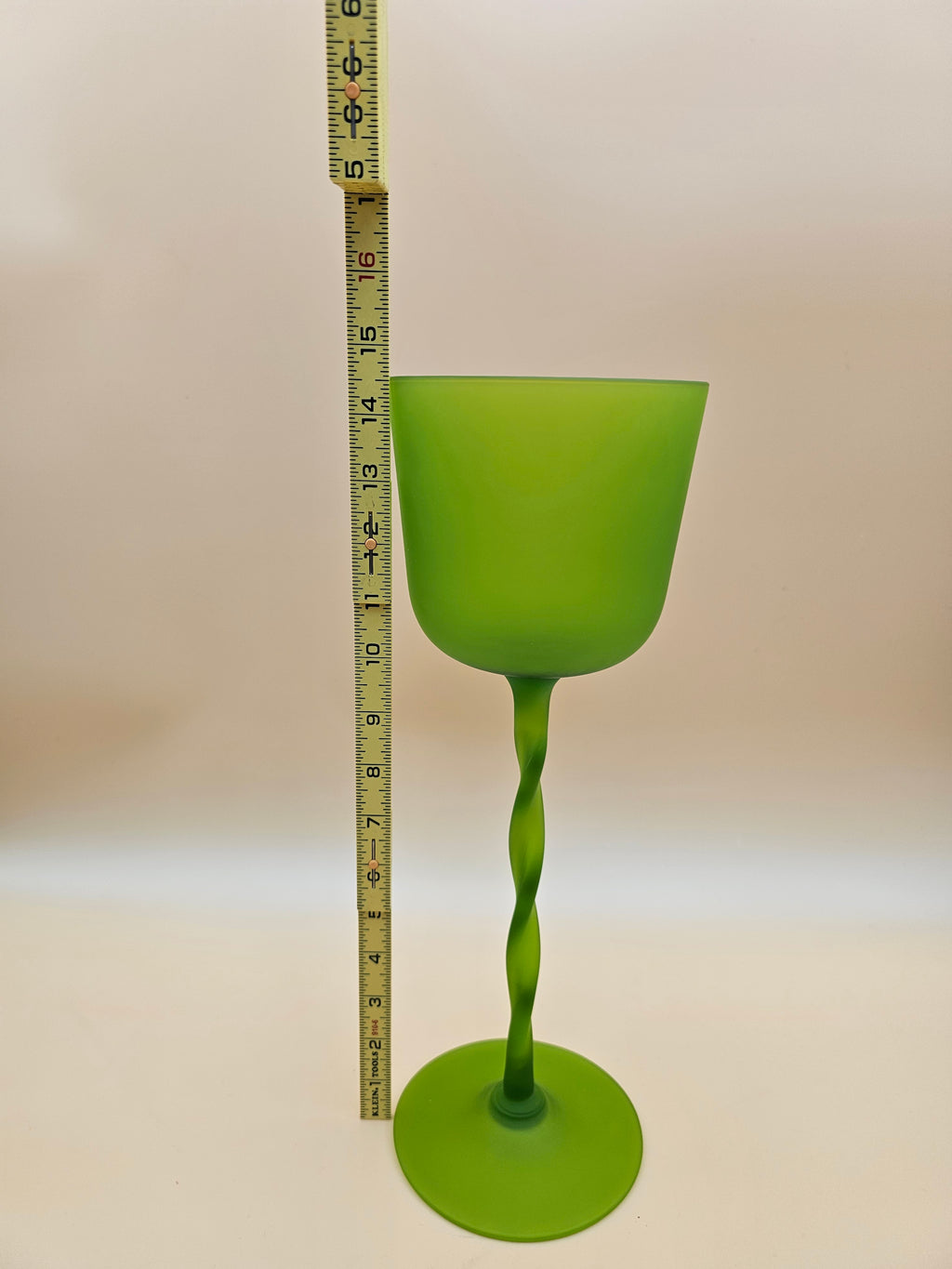 Vintage Chartreuse Green Satin Glass Oversized Goblet with Twisted Stem