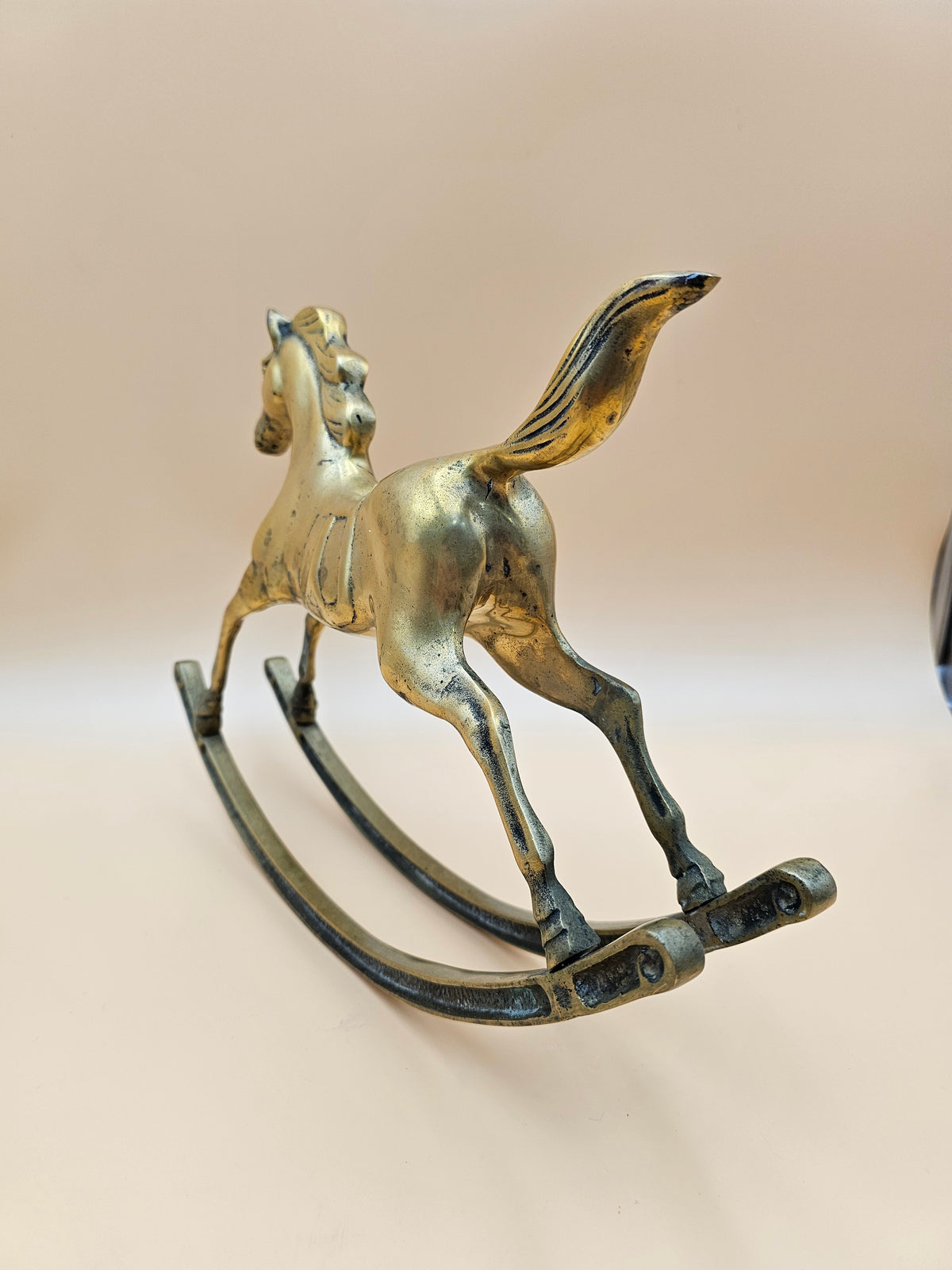 Vintage-Style Large Brass Rocking Horse Figurine – 15 Inch Equestrian Decor