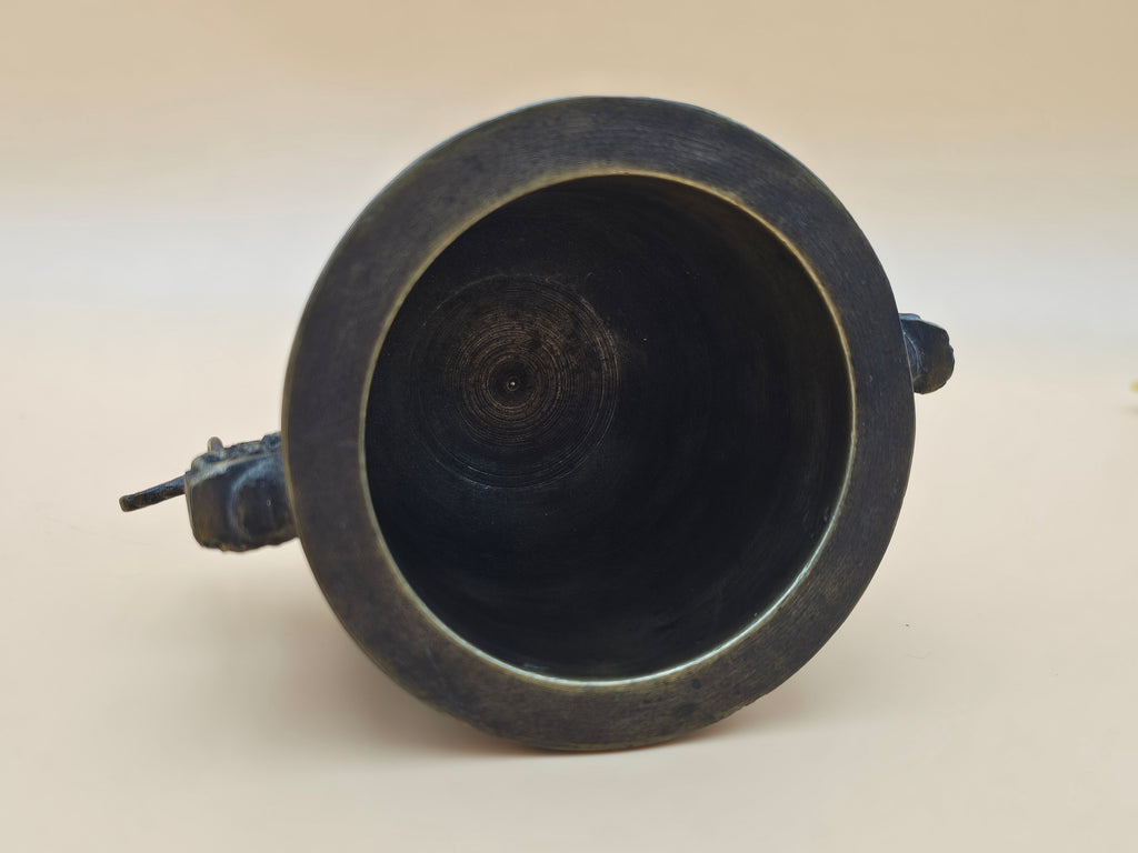 Ornate Indian-Style Brass Mortar and Pestle with Ganesha Motif