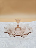 Vintage Pink Glass Center Handle Tidbit Tray with Scalloped Rim