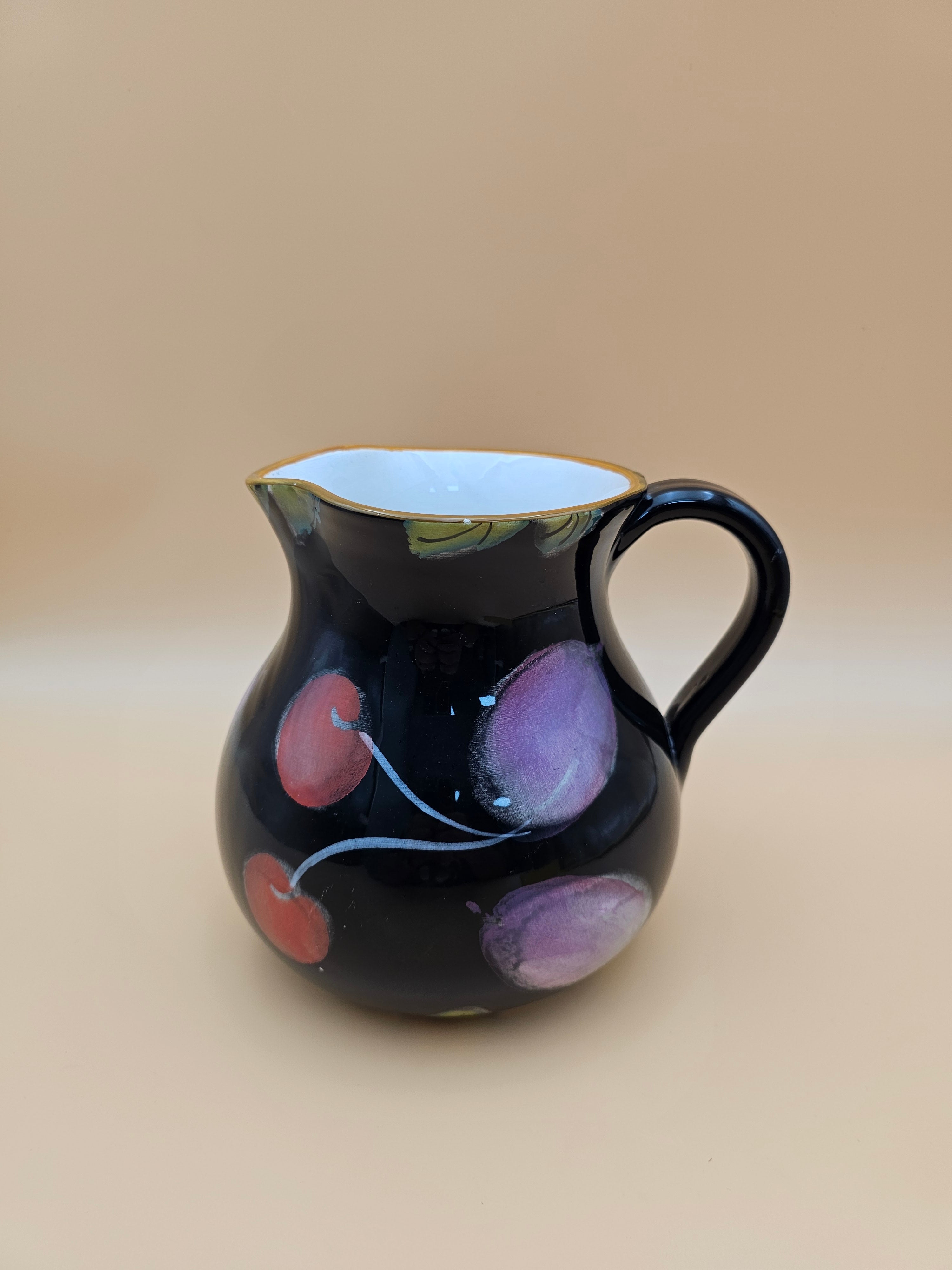 Vintage Certified International CIC Italian Ceramic Cherry Pitcher – 8 Inch