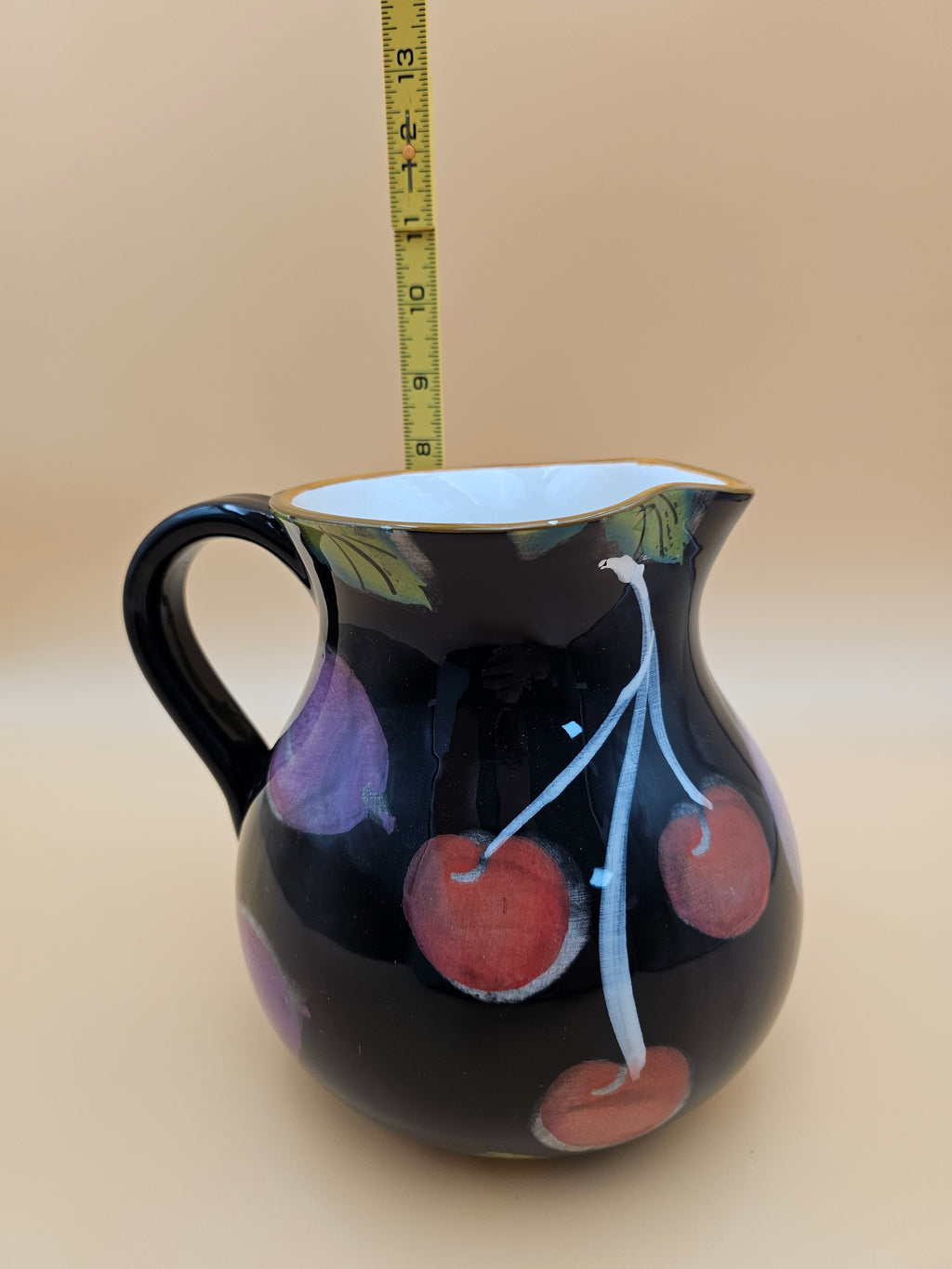 Vintage Certified International CIC Italian Ceramic Cherry Pitcher – 8 Inch