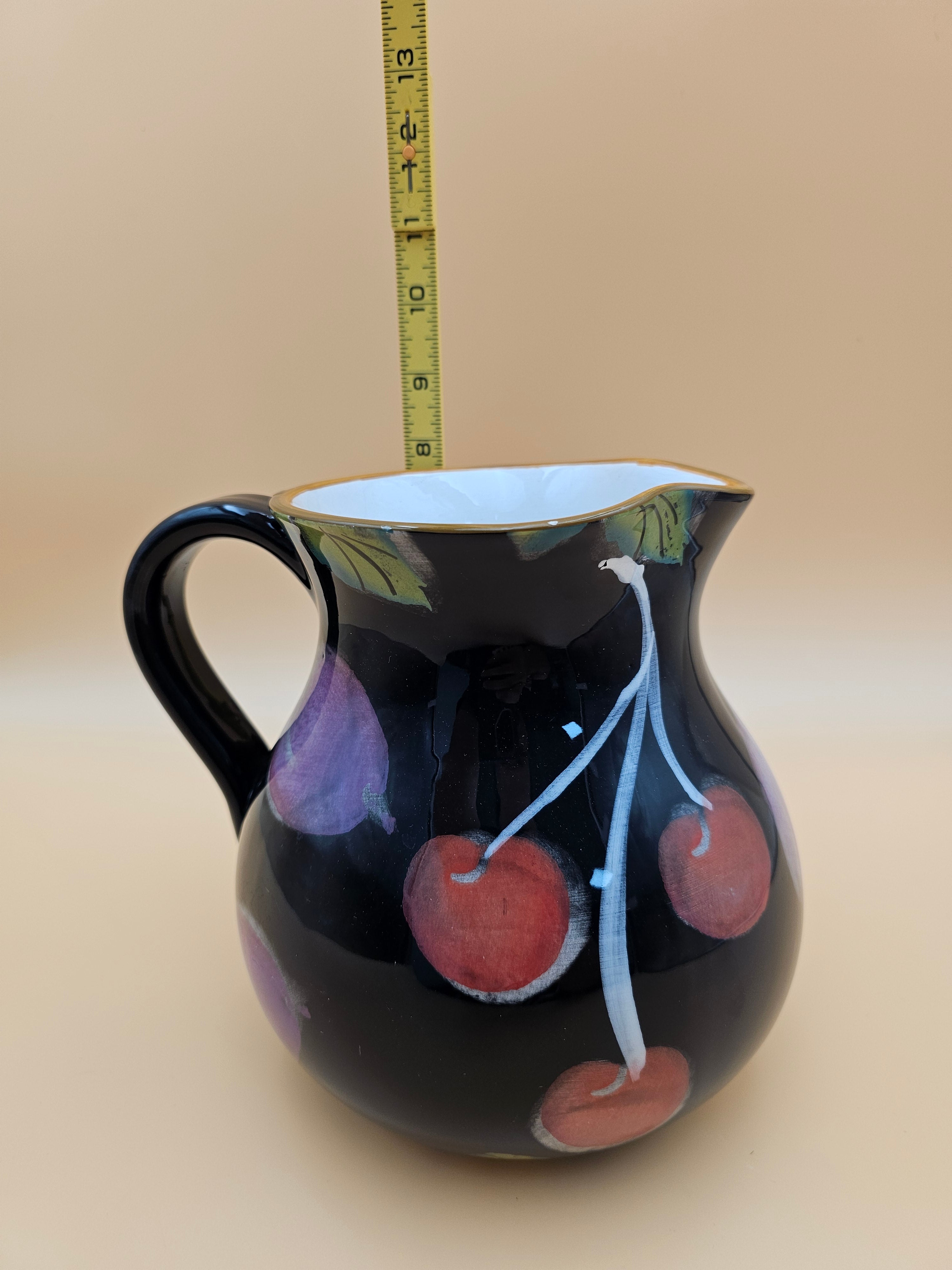 Vintage Certified International CIC Italian Ceramic Cherry Pitcher – 8 Inch