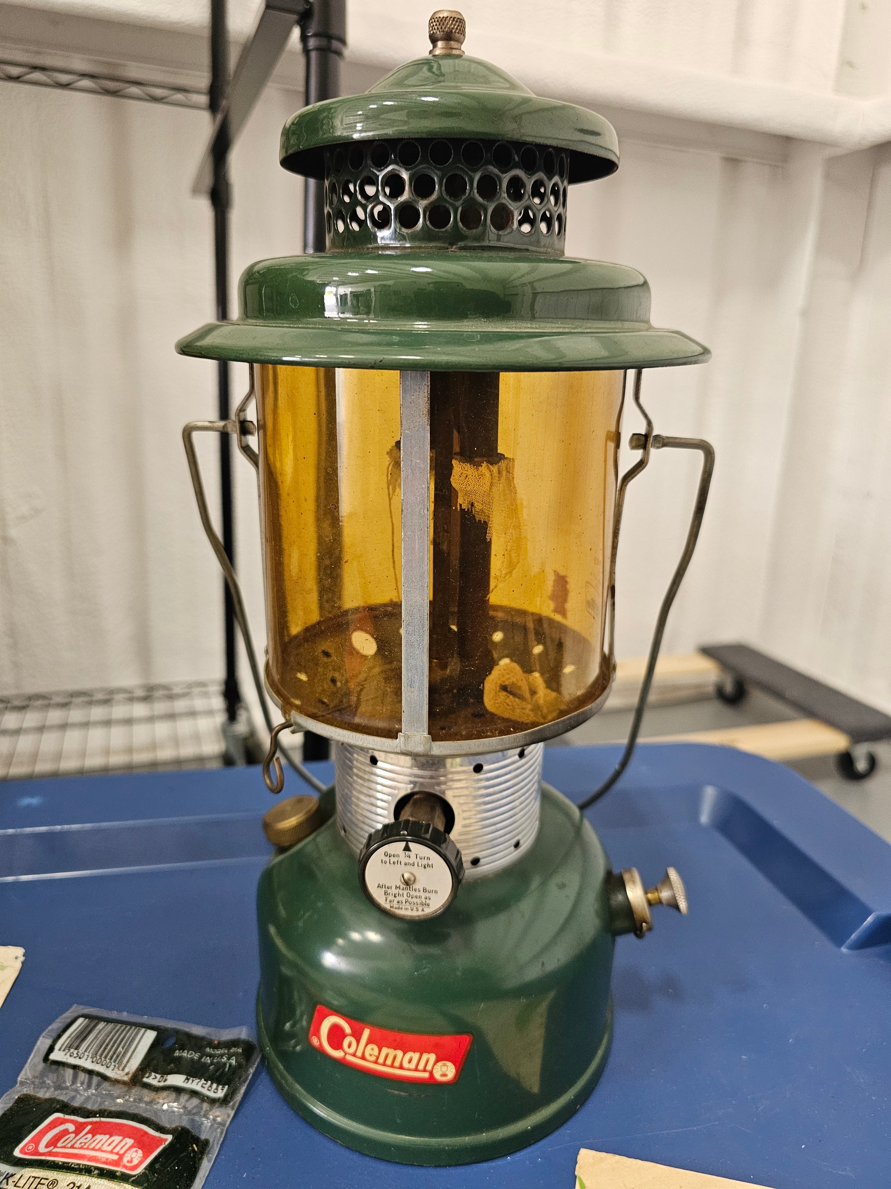 Vintage 1963 Coleman 220E Double-Mantle Green Lantern with Box & Paperwork