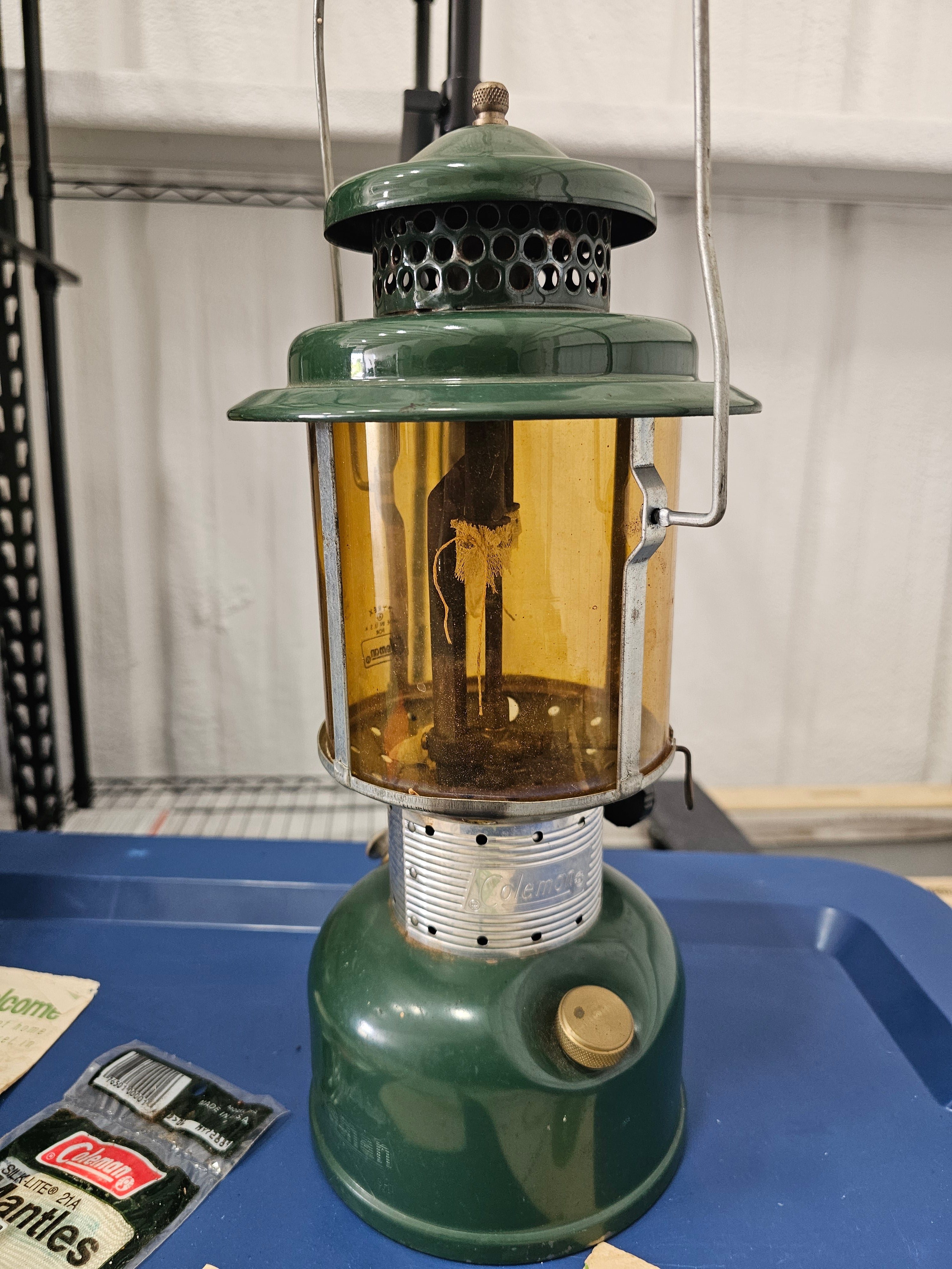 Vintage 1963 Coleman 220E Double-Mantle Green Lantern with Box & Paperwork