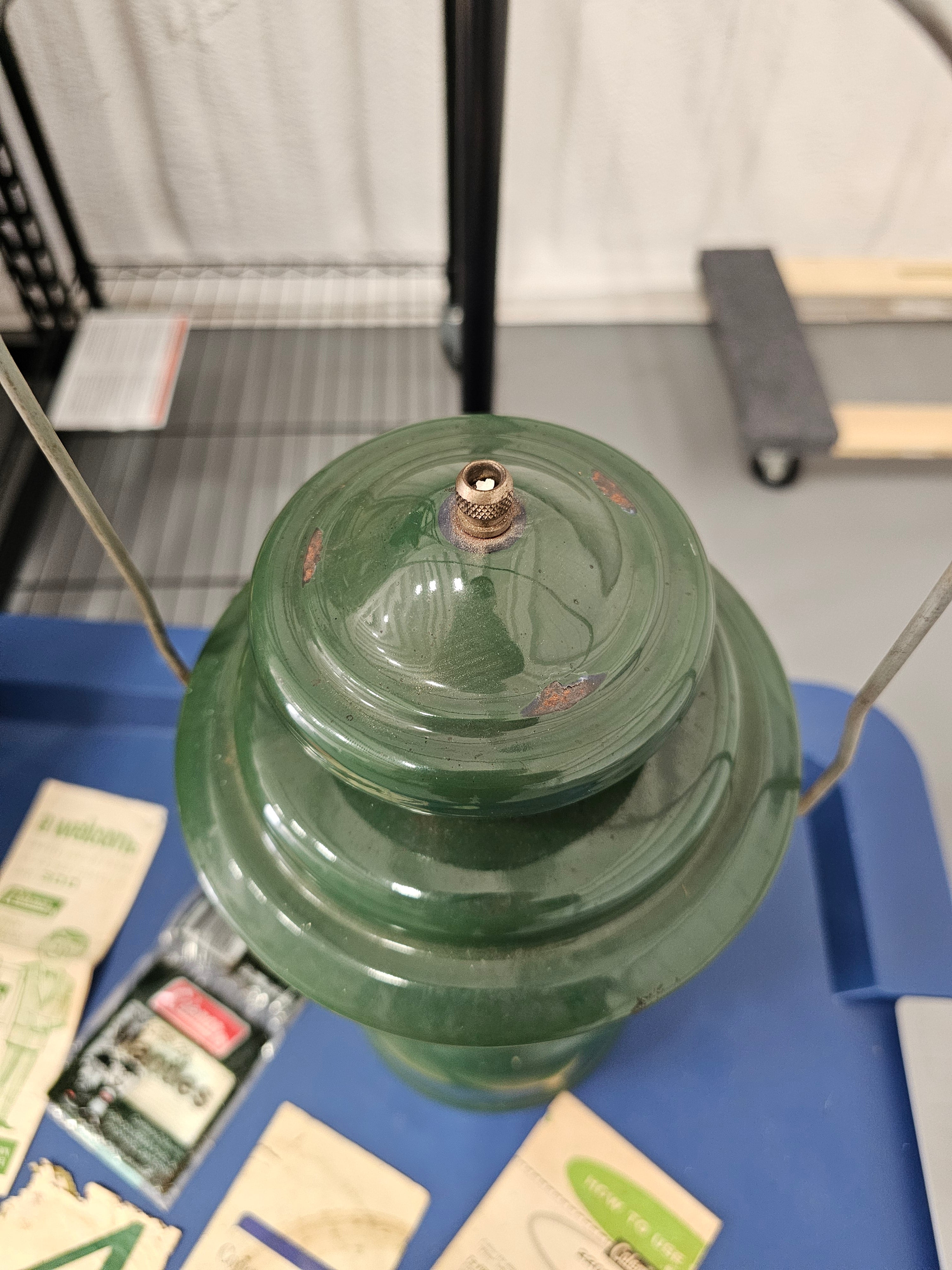 Vintage 1963 Coleman 220E Double-Mantle Green Lantern with Box & Paperwork