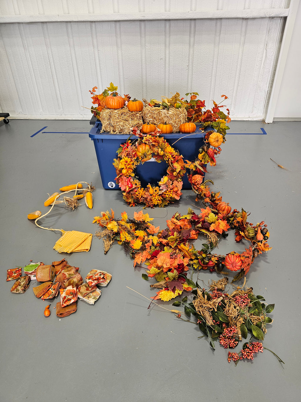 Large Assorted Fall Thanksgiving Décor Lot with Wreaths, Pumpkins & Garlands