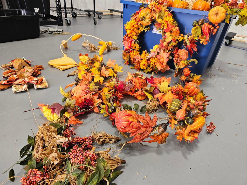 Large Assorted Fall Thanksgiving Décor Lot with Wreaths, Pumpkins & Garlands