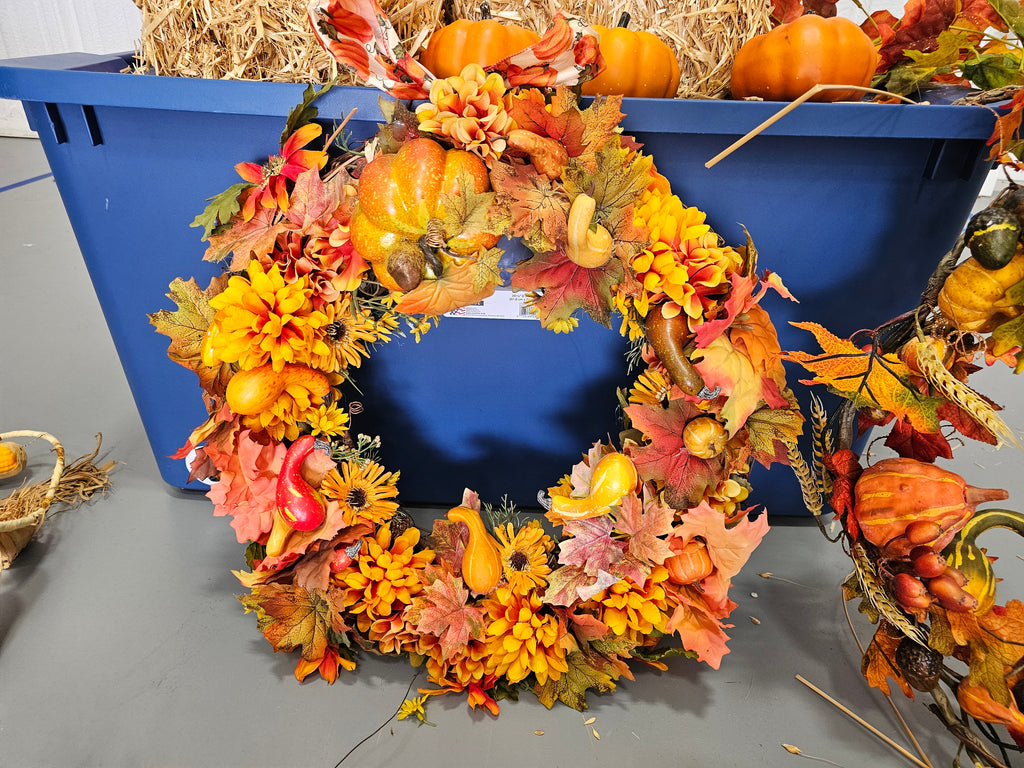 Large Assorted Fall Thanksgiving Décor Lot with Wreaths, Pumpkins & Garlands