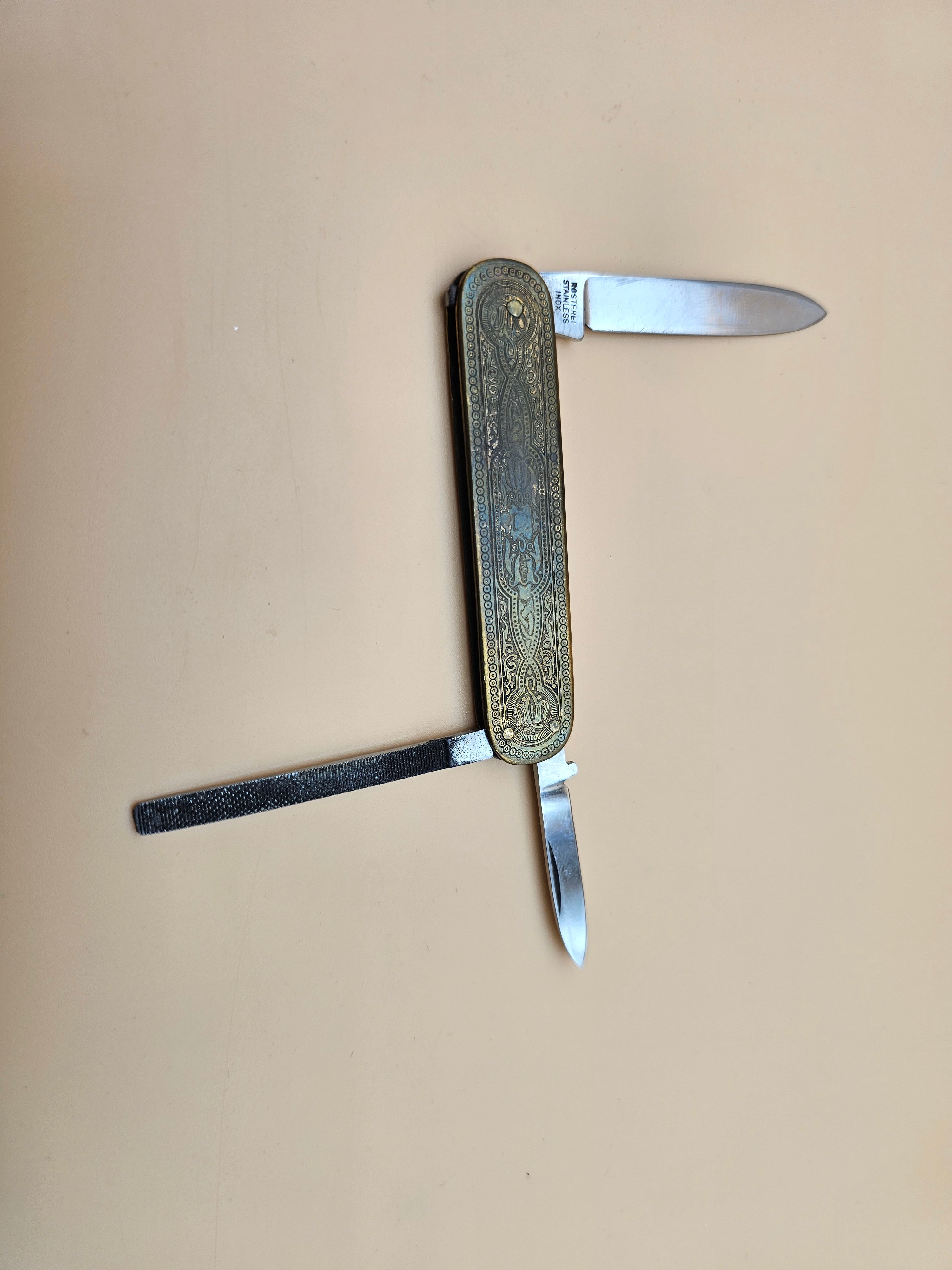 Vintage Aug. Müller Söhne Solingen Germany Gentleman Pocket Knife 3-Tool Engraved Handle Rostfrei Inox