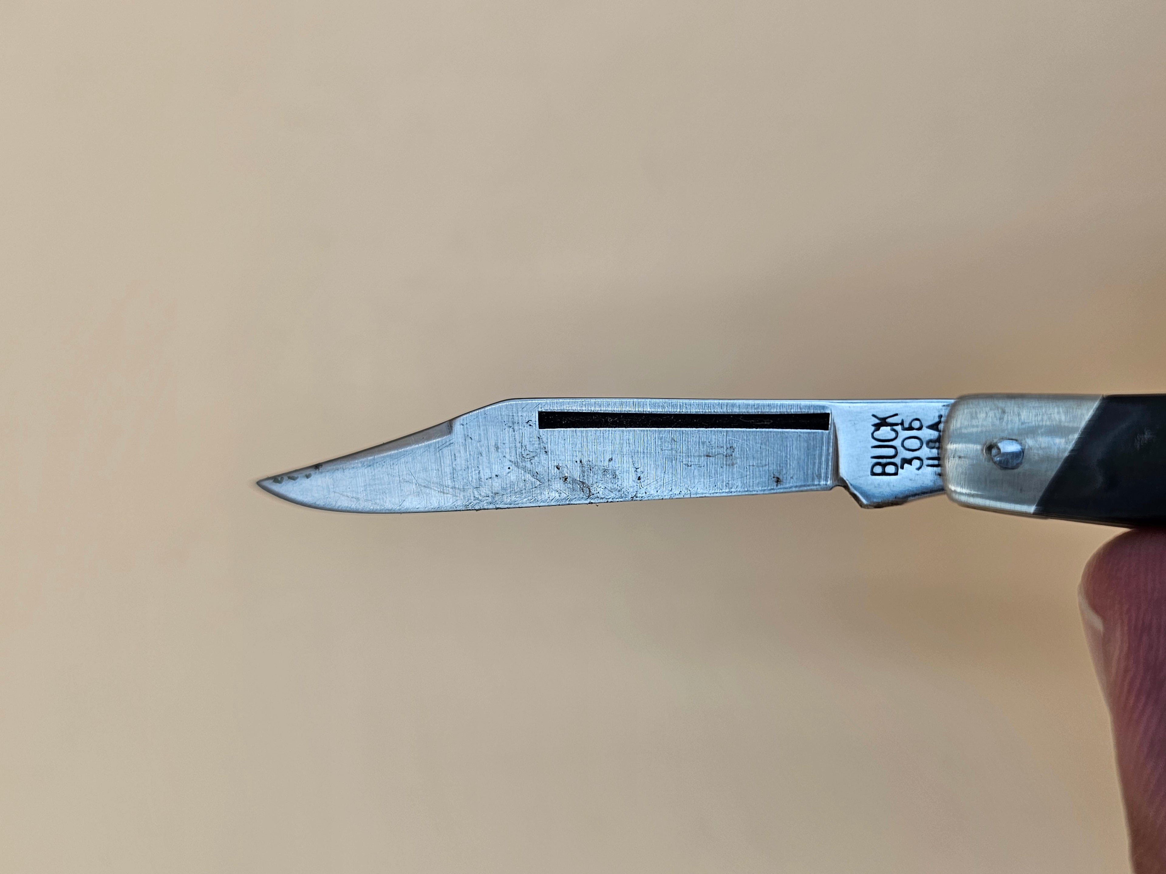 Vintage Buck 305 Lancer Two-Blade Pocket Knife Black Handle USA