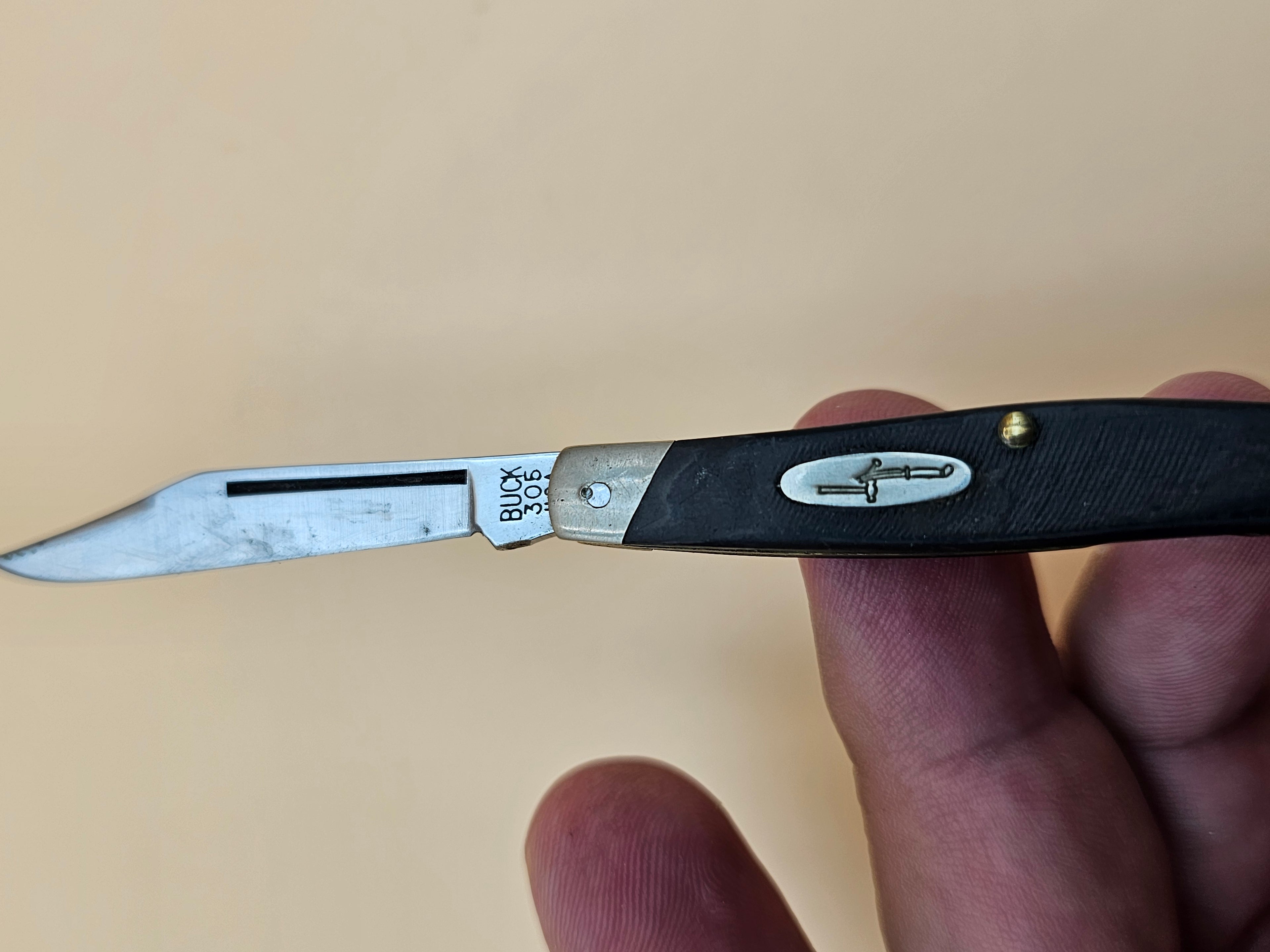Vintage Buck 305 Lancer Two-Blade Pocket Knife Black Handle USA