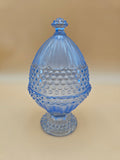 Vintage Gorham Emily’s Attic Blue Glass Egg-Shaped Covered Candy Dish