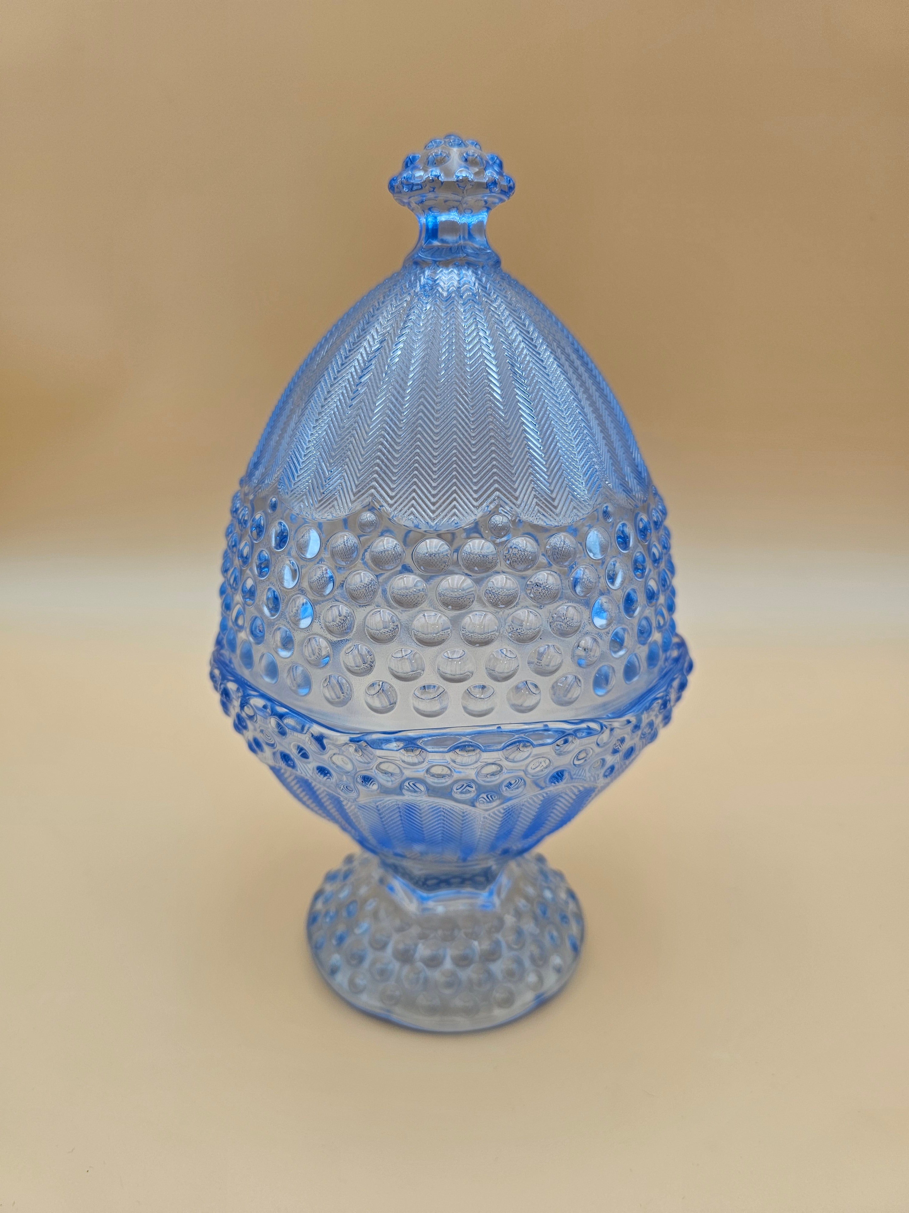 Vintage Gorham Emily’s Attic Blue Glass Egg-Shaped Covered Candy Dish