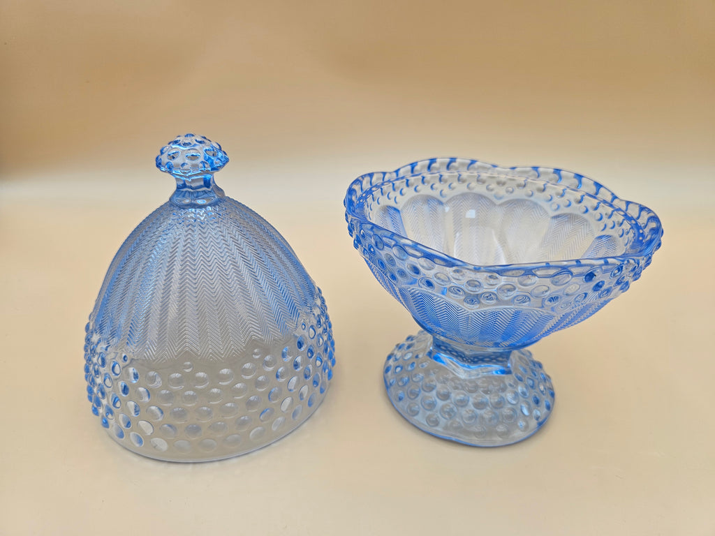 Vintage Gorham Emily’s Attic Blue Glass Egg-Shaped Covered Candy Dish