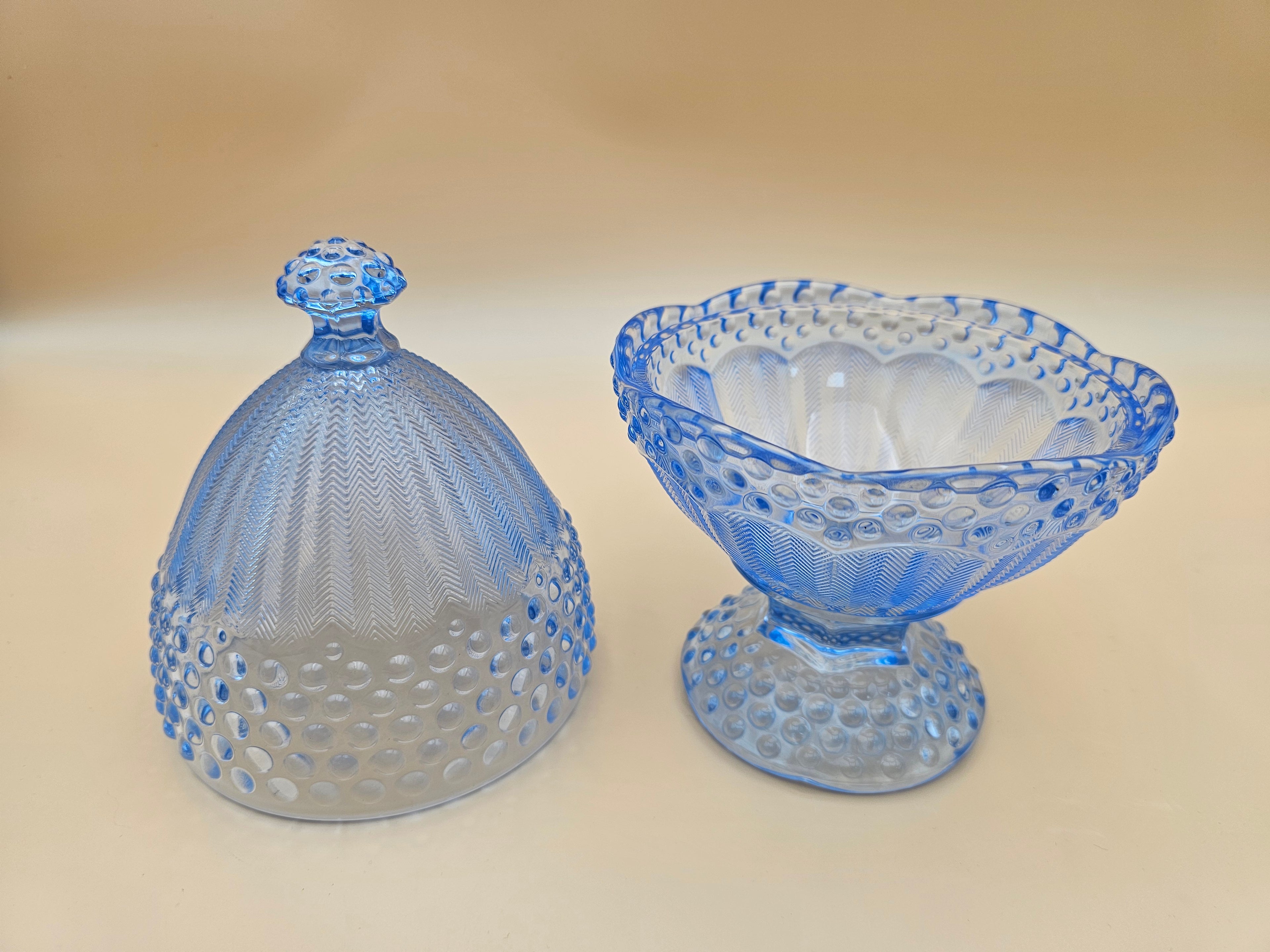 Vintage Gorham Emily’s Attic Blue Glass Egg-Shaped Covered Candy Dish