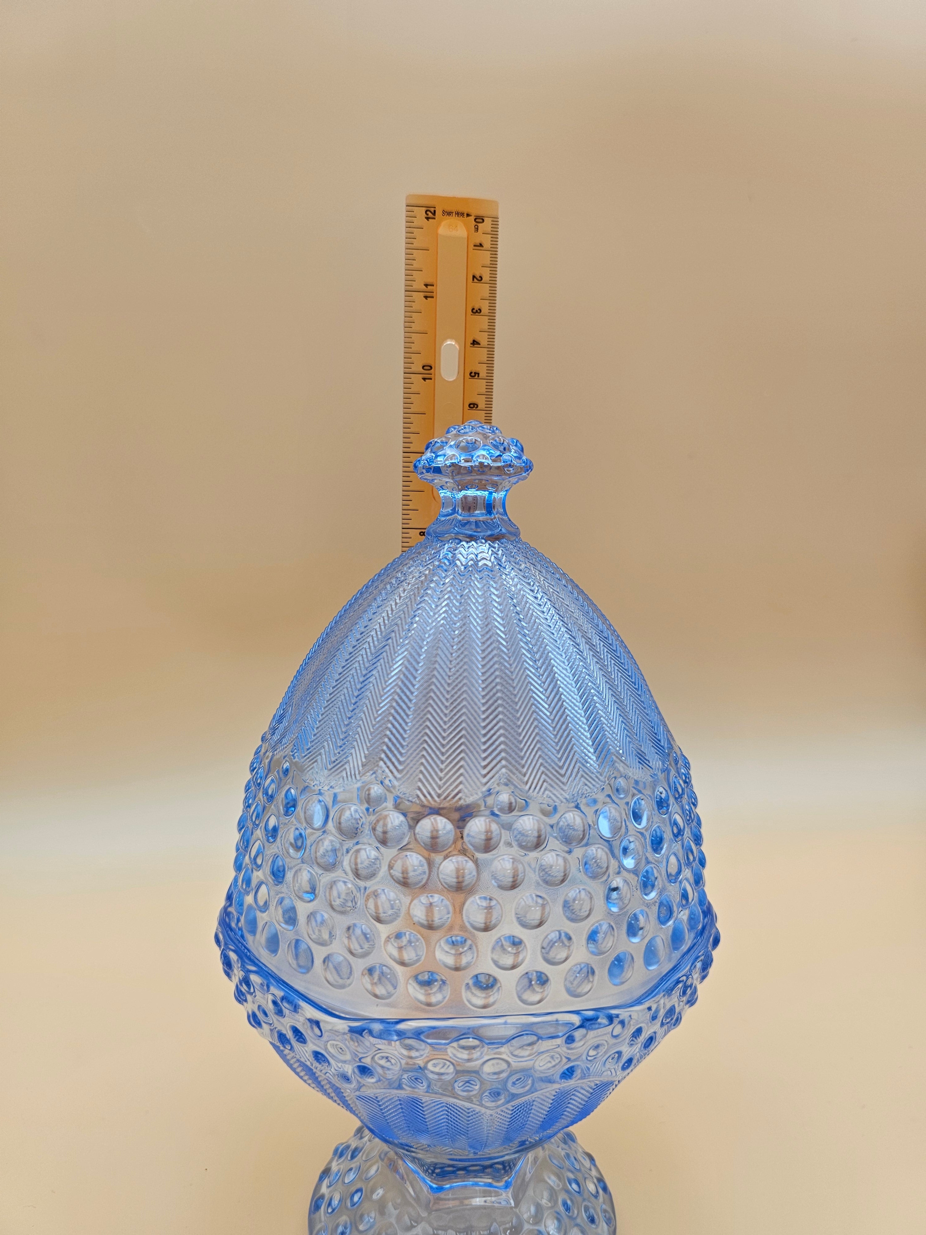 Vintage Gorham Emily’s Attic Blue Glass Egg-Shaped Covered Candy Dish