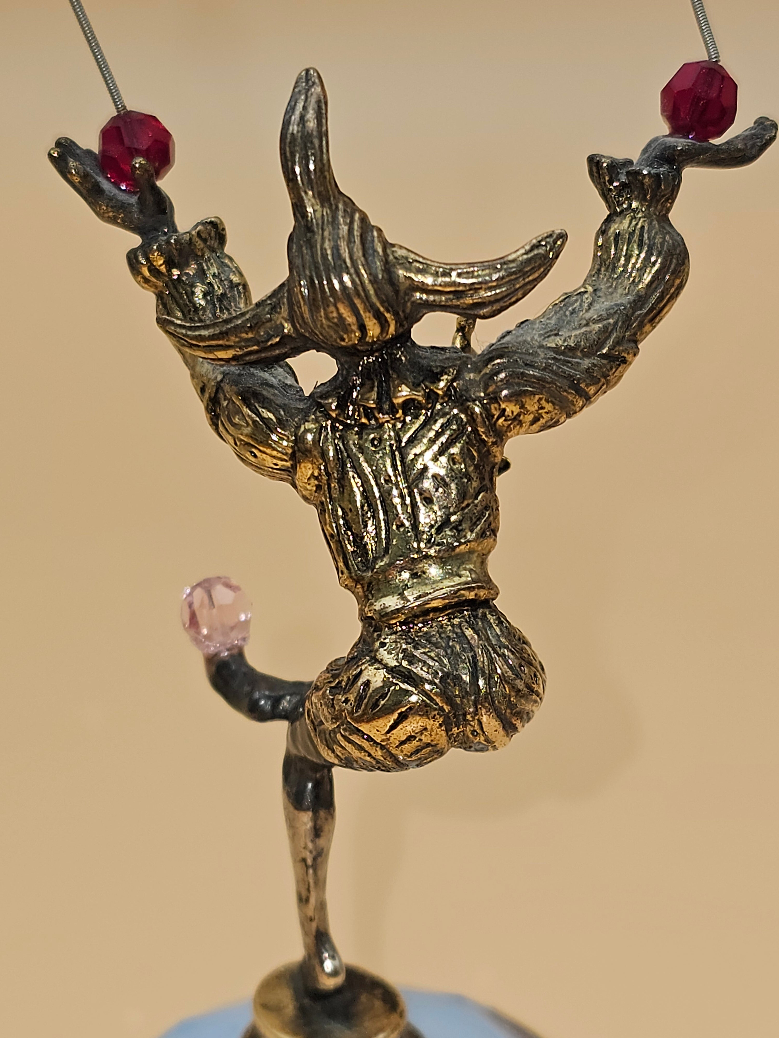 Vintage Harlequin Jester Figurine on Opaline Glass Base with Beaded Hoop