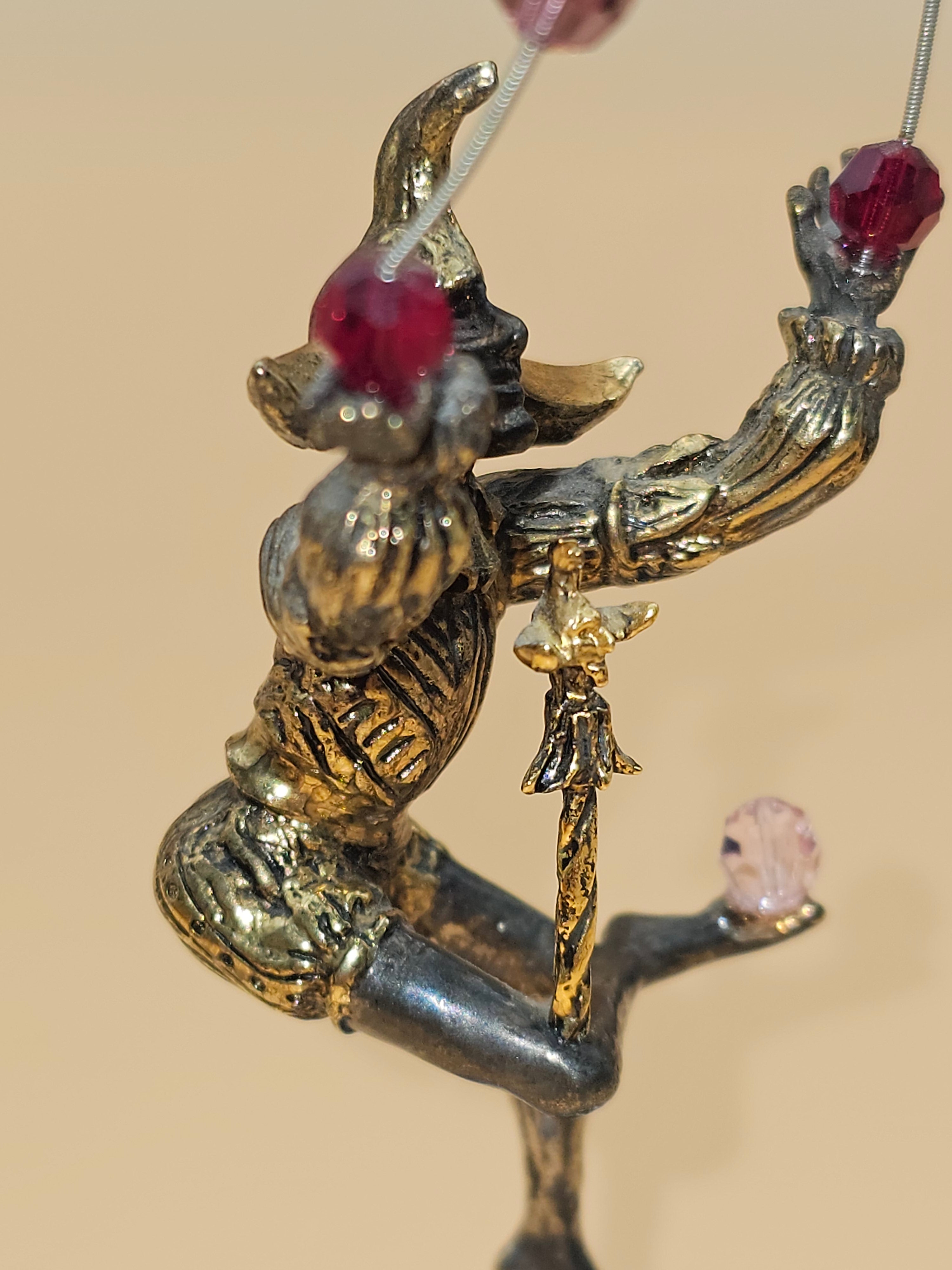 Vintage Harlequin Jester Figurine on Opaline Glass Base with Beaded Hoop