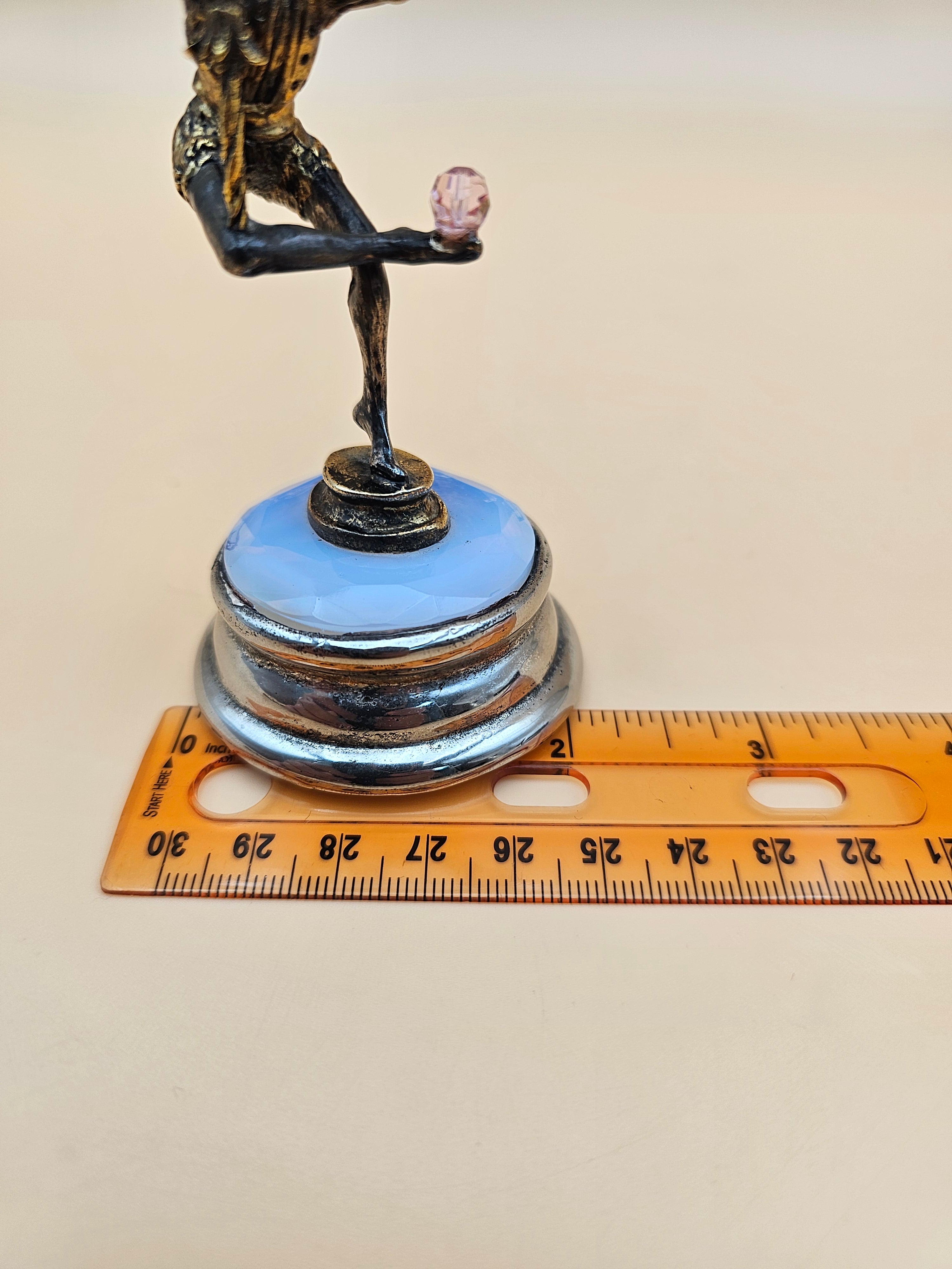 Vintage Harlequin Jester Figurine on Opaline Glass Base with Beaded Hoop