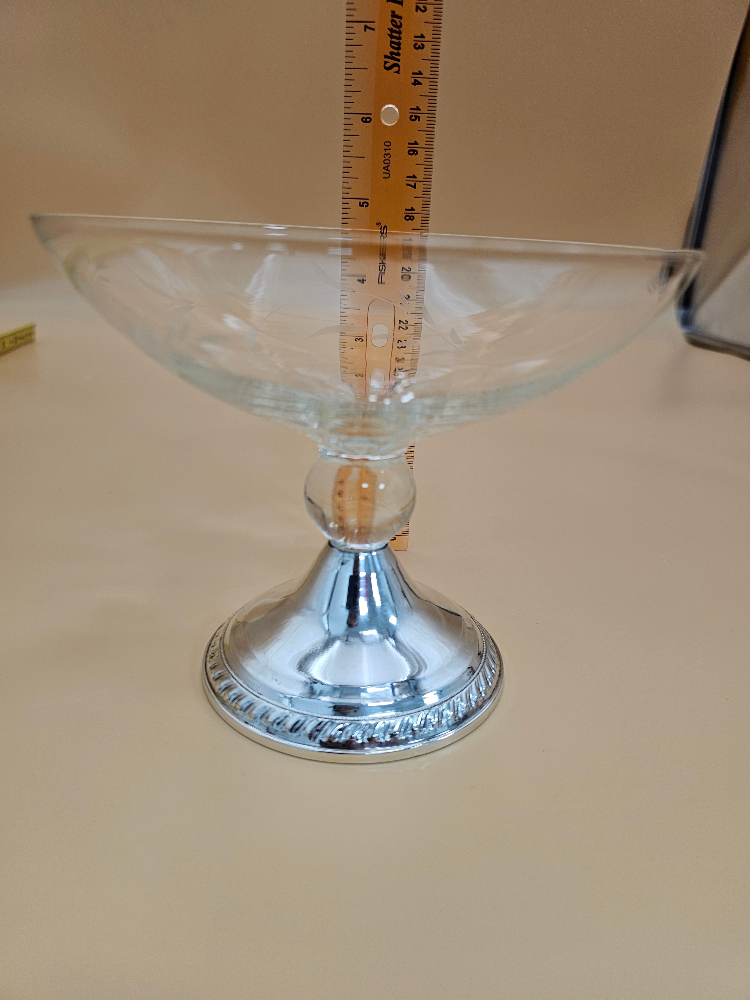 Vintage Duchin Creation Etched Glass Compote with Weighted Sterling Silver Base