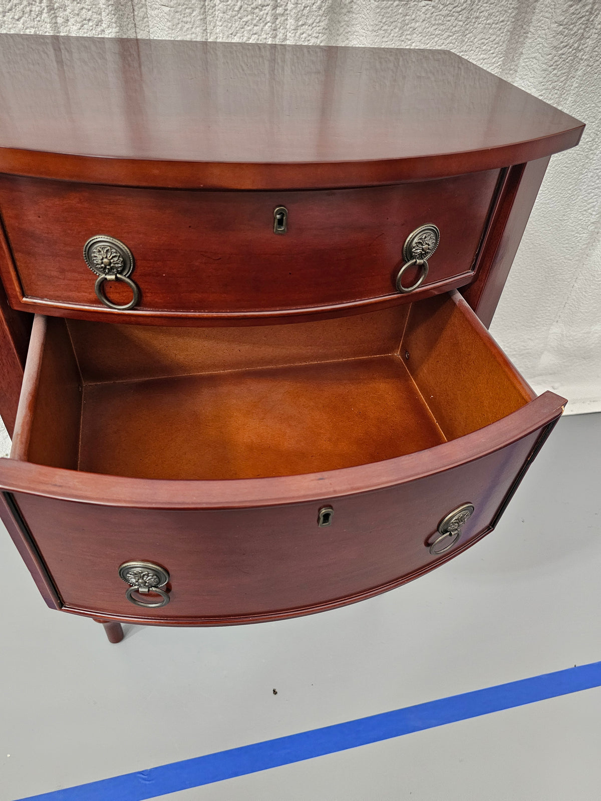 Vintage 1997 Bombay Company Bow-Front Two-Drawer Accent Table with Key