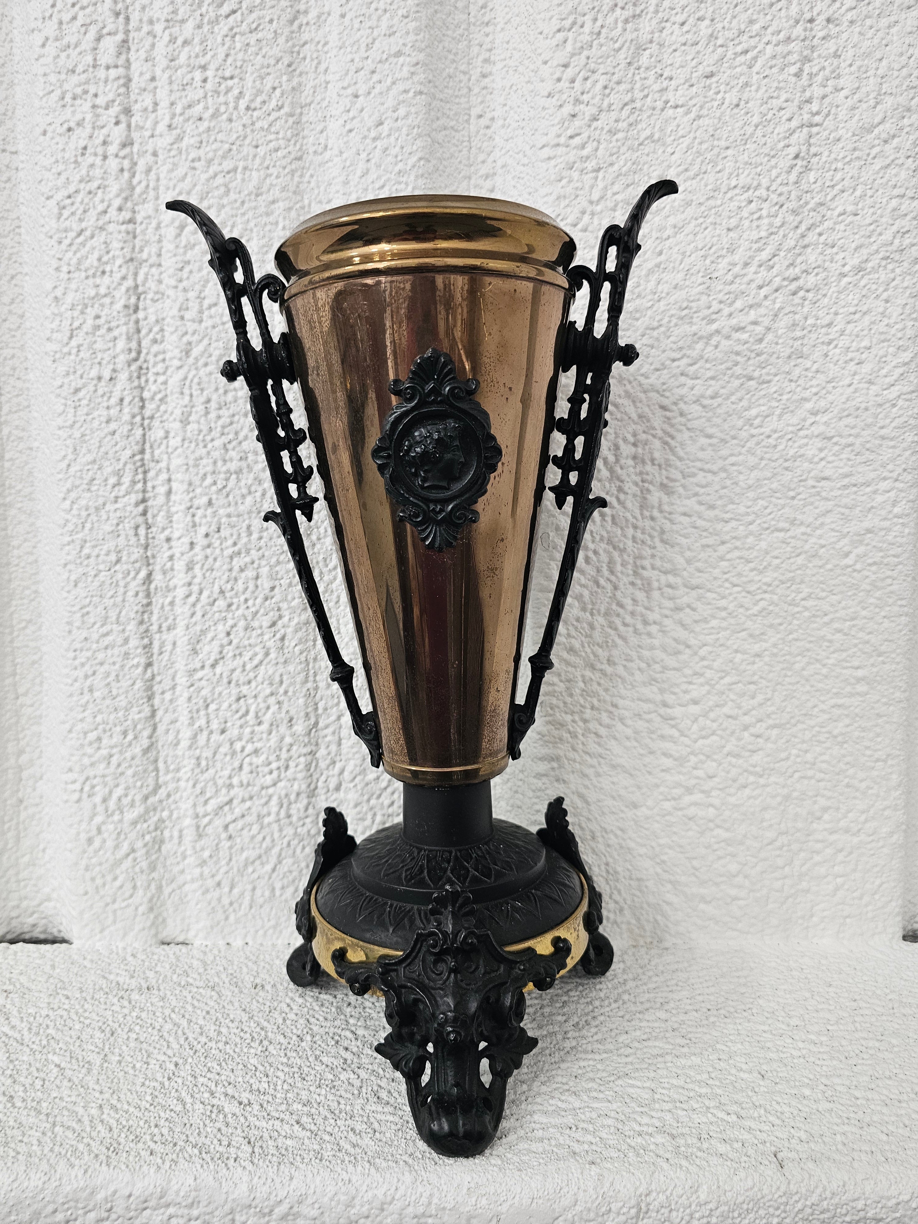 Vintage Neoclassical-Style Brass-Tone Footed Decorative Urn Vase