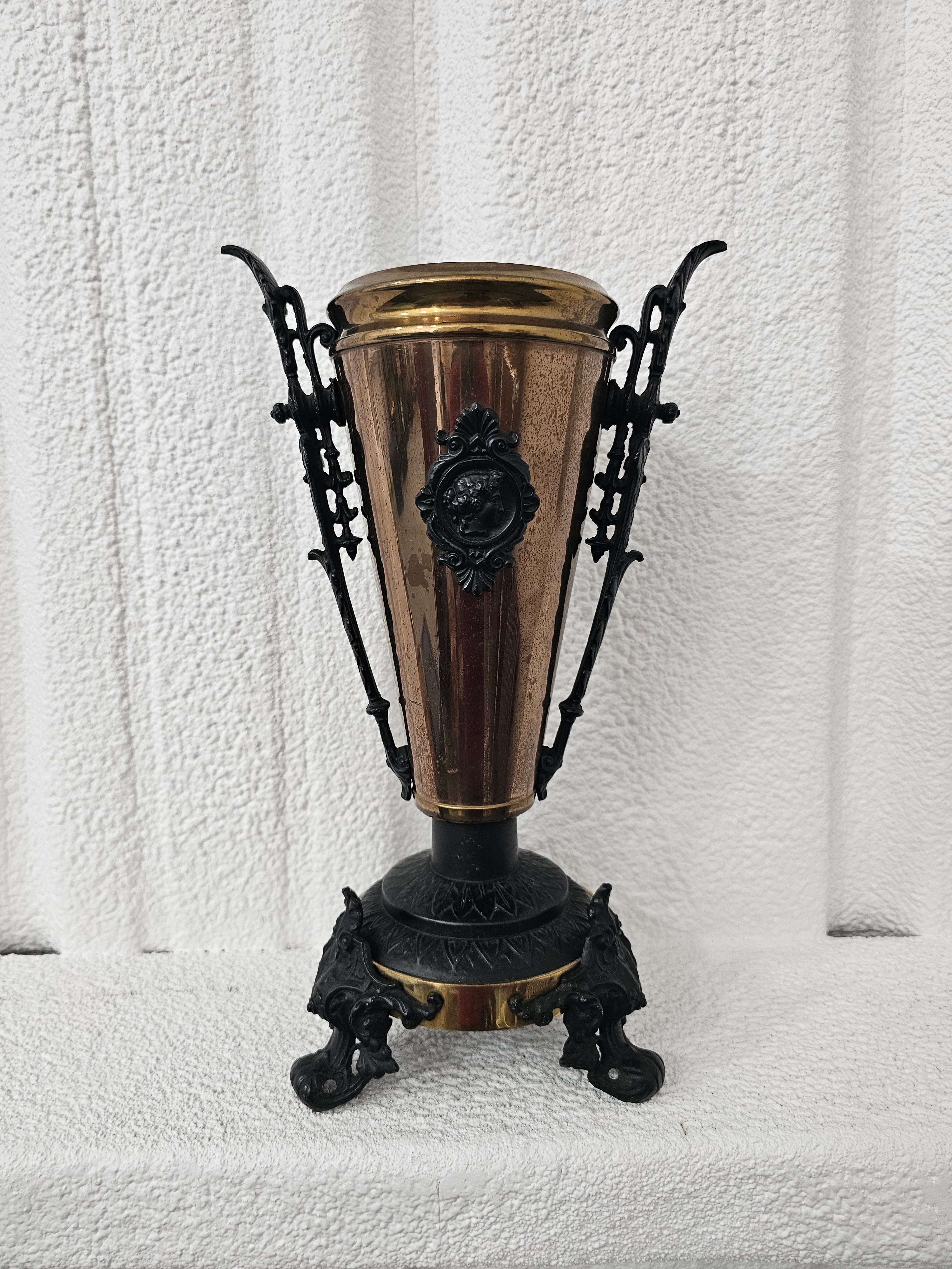 Vintage Neoclassical-Style Brass-Tone Footed Decorative Urn Vase