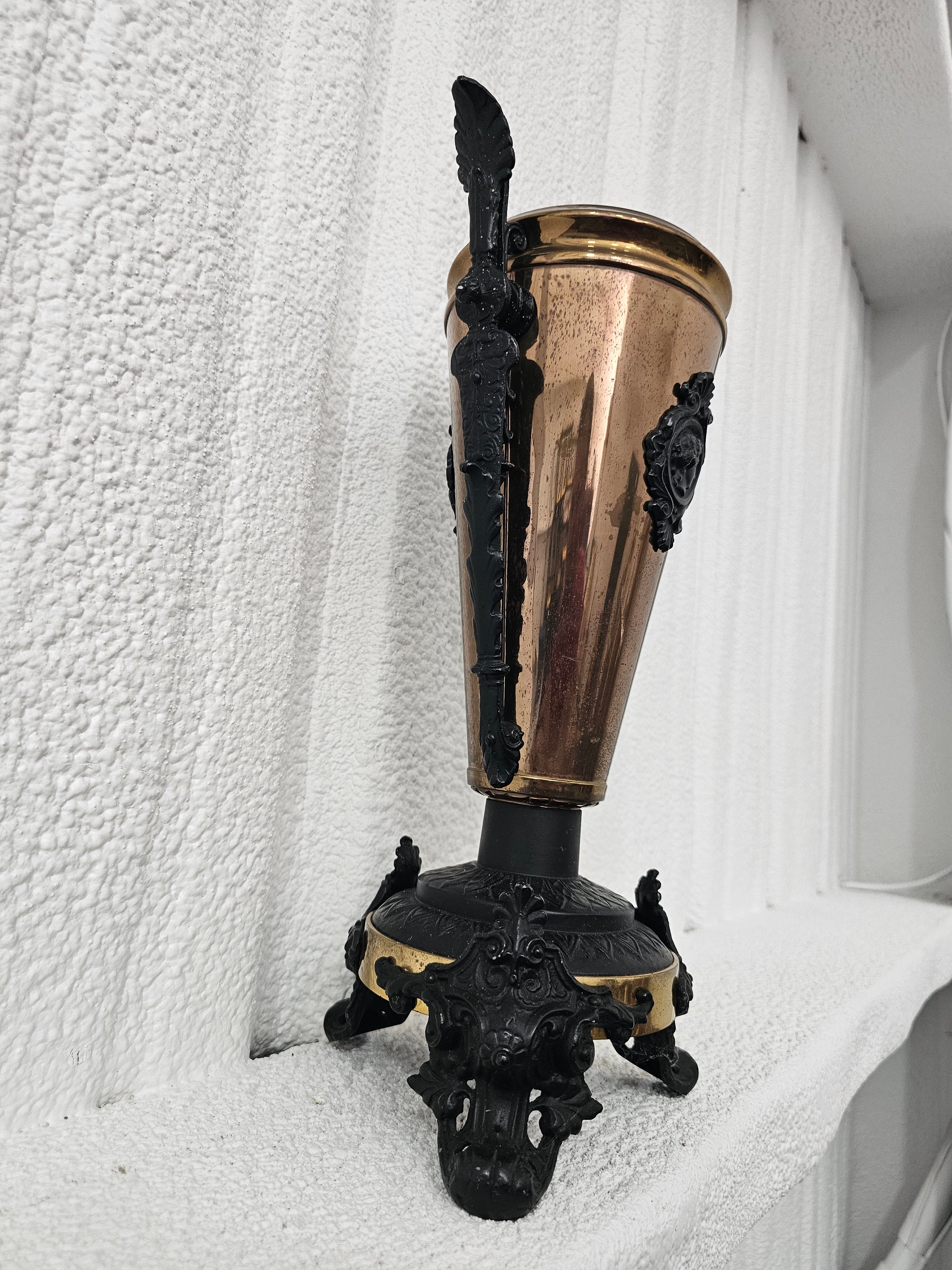 Vintage Neoclassical-Style Brass-Tone Footed Decorative Urn Vase