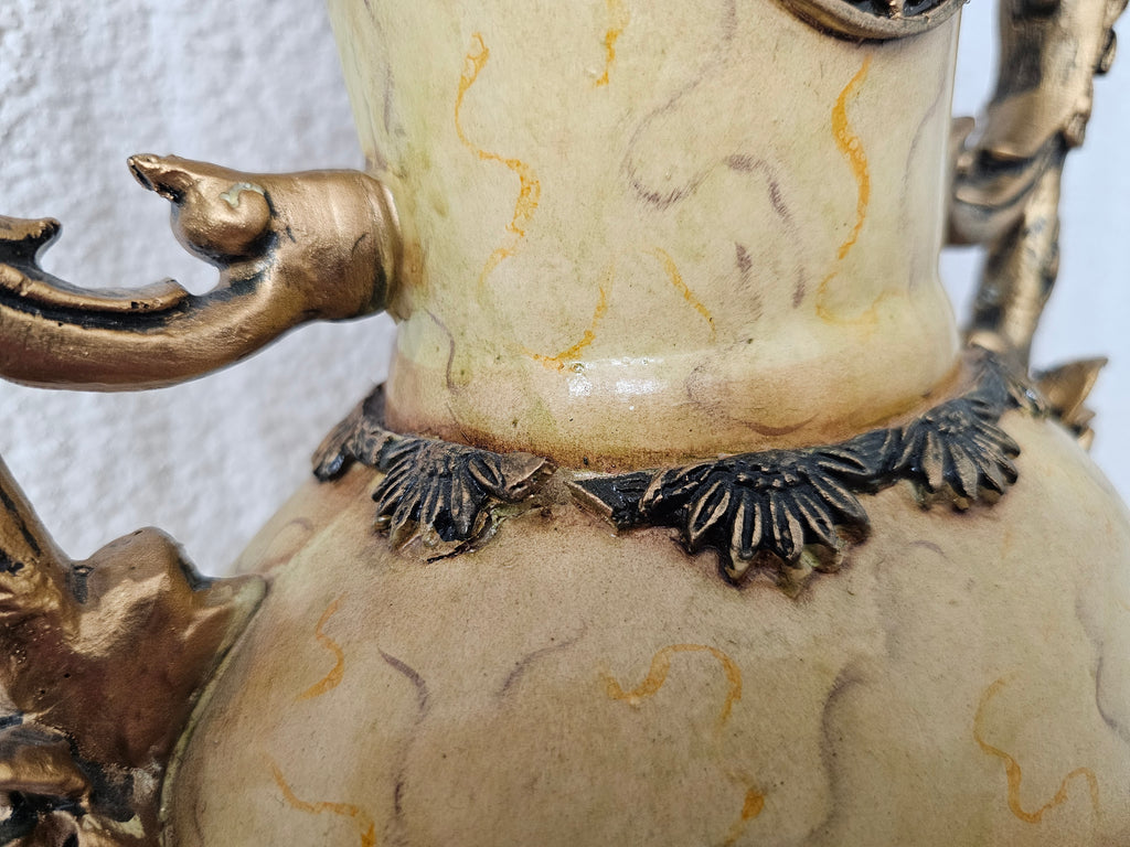 Large 25.5" Ornate Cream and Gold Resin Floor Vase – As Is