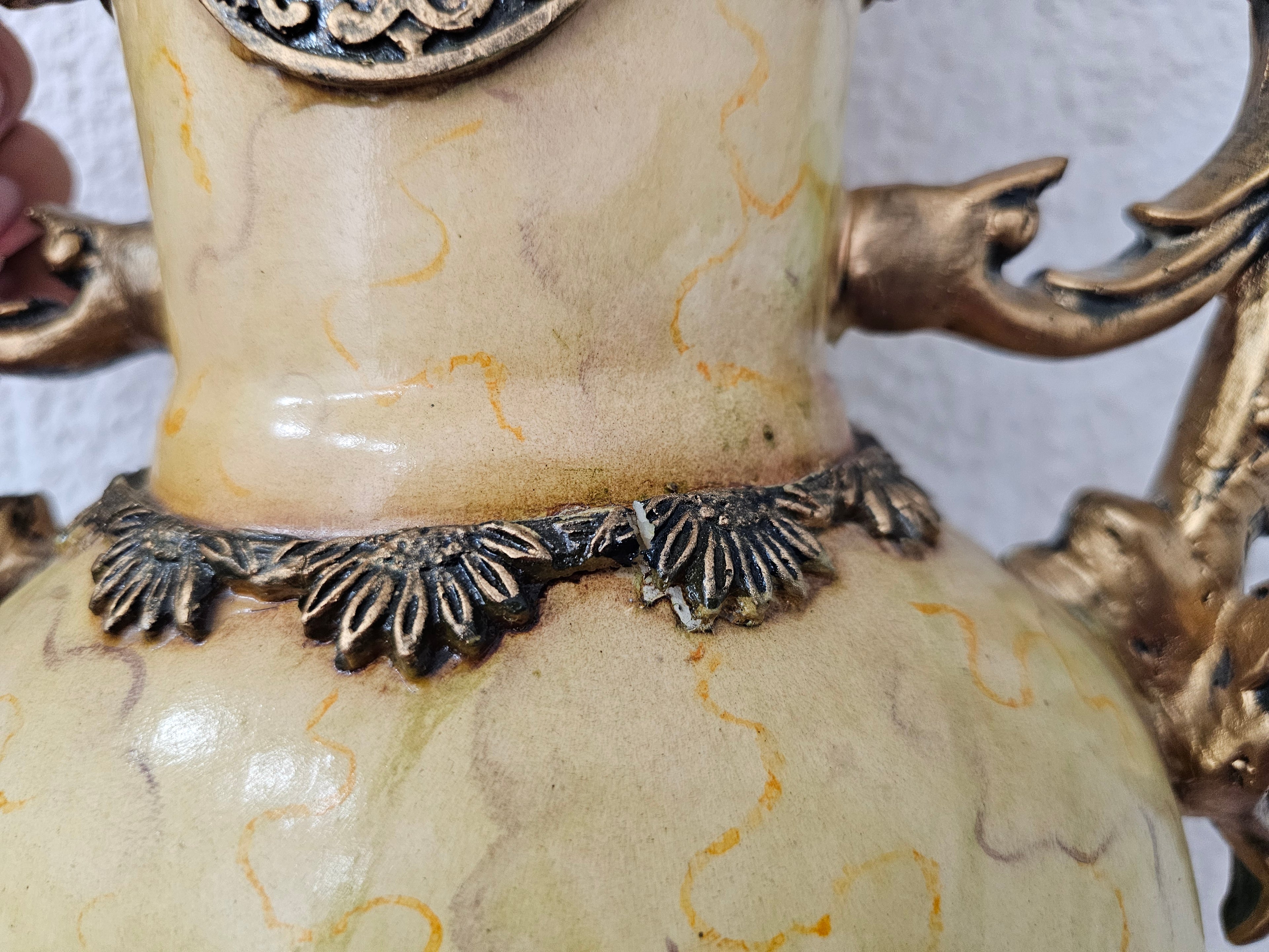 Large 25.5" Ornate Cream and Gold Resin Floor Vase – As Is