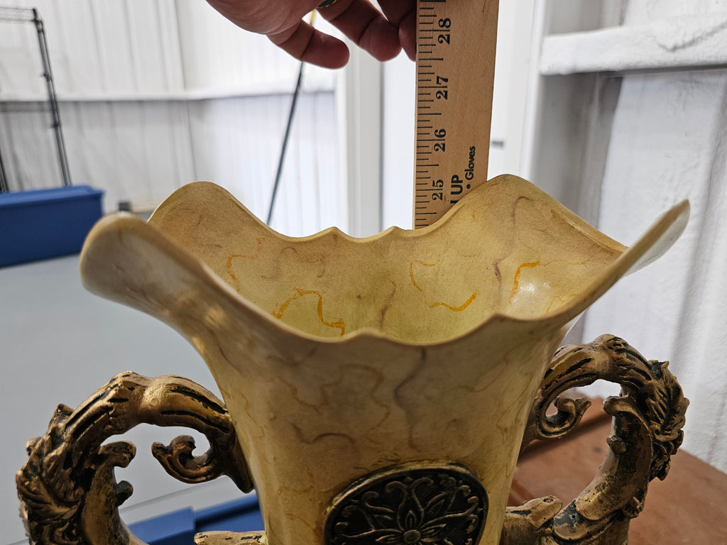 Large 25.5" Ornate Cream and Gold Resin Floor Vase – As Is