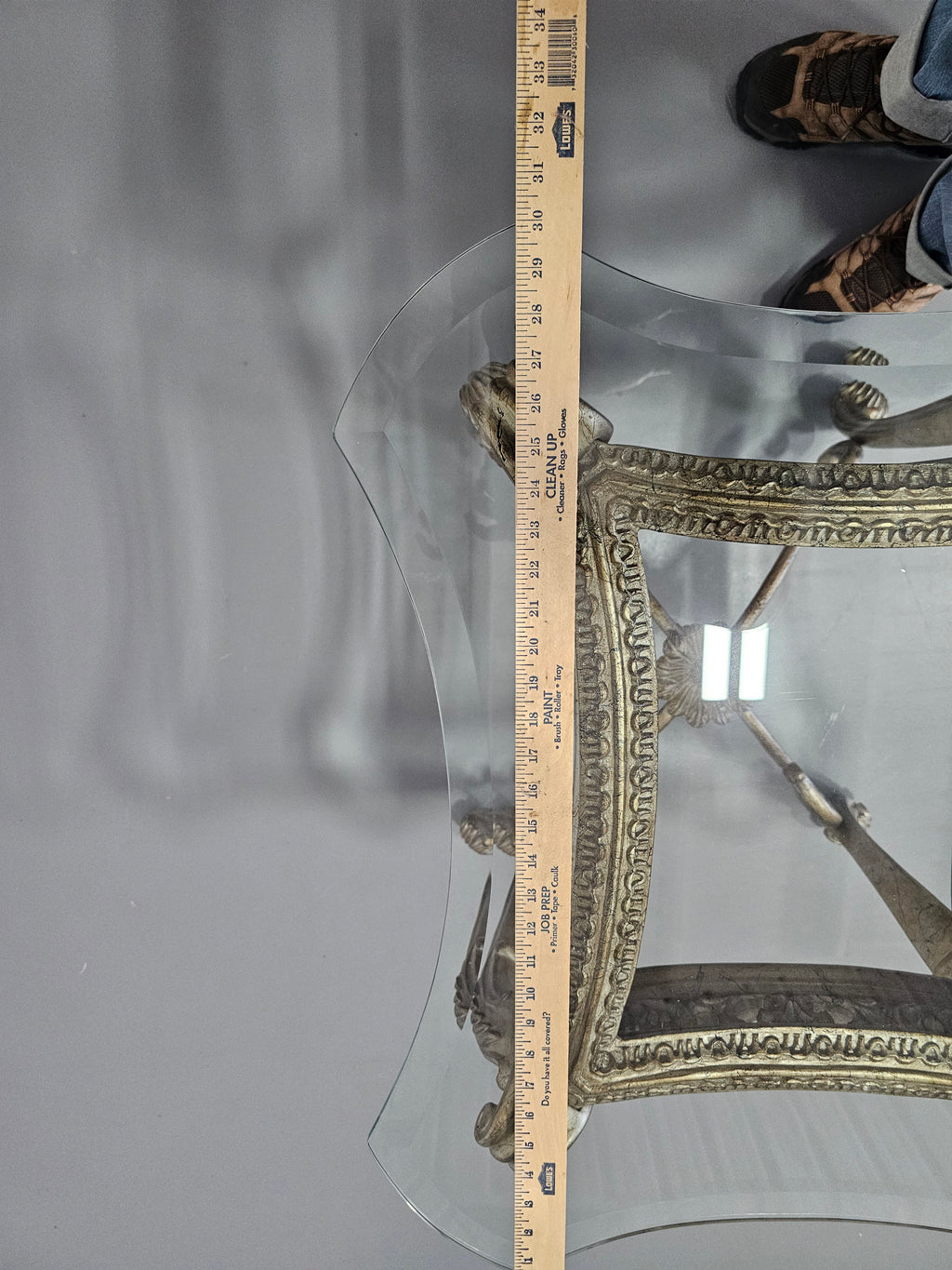 Rococo-Style Platinum Finish Rectangular Glass-Top End Table
