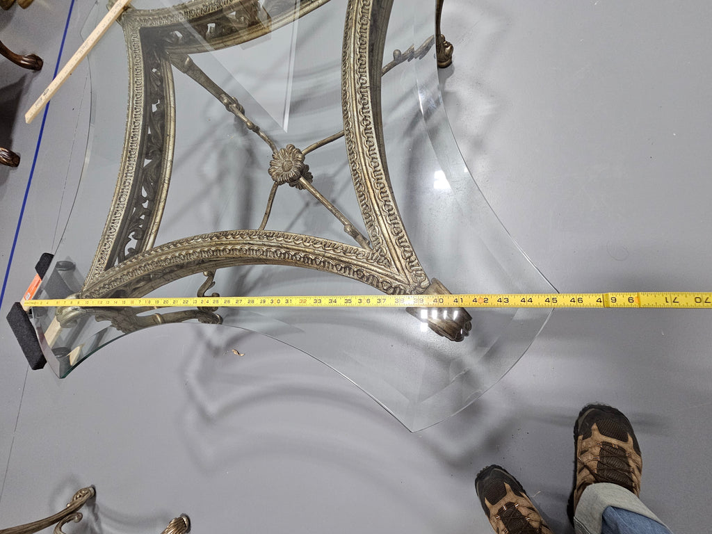 Large Rococo-Style Platinum Finish Square Glass-Top Coffee Table