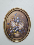 Oval Blue and White Floral Still Life Wall Art in Gold-Tone Frame – 17.5 x 13.5 in