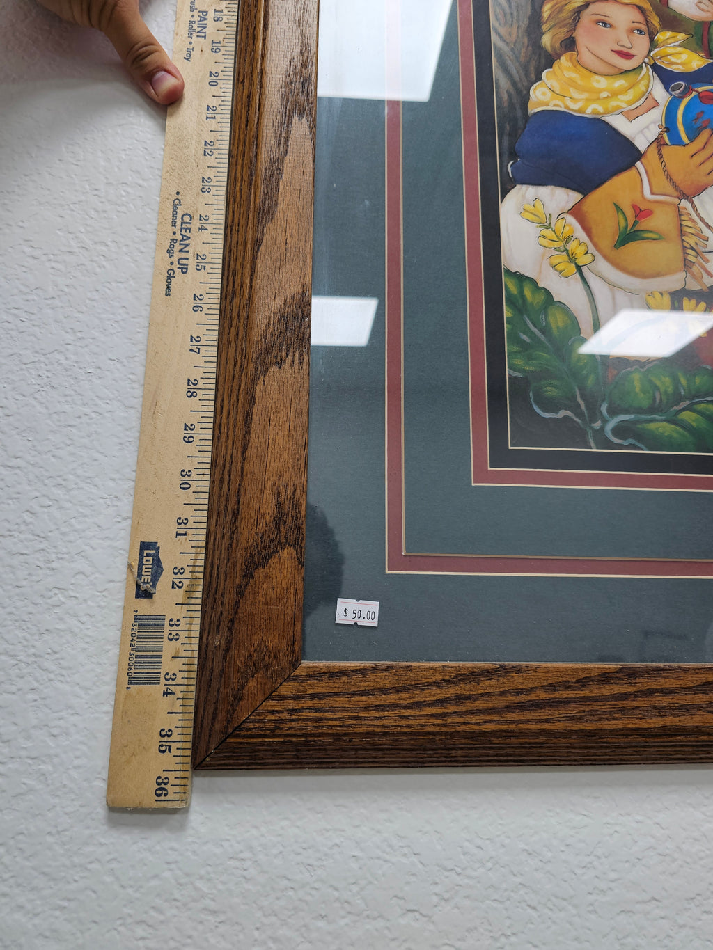 Large Southwestern-Style Folk Art Horse & Resting Rider Framed Print – 35.5 in x 35.5 in