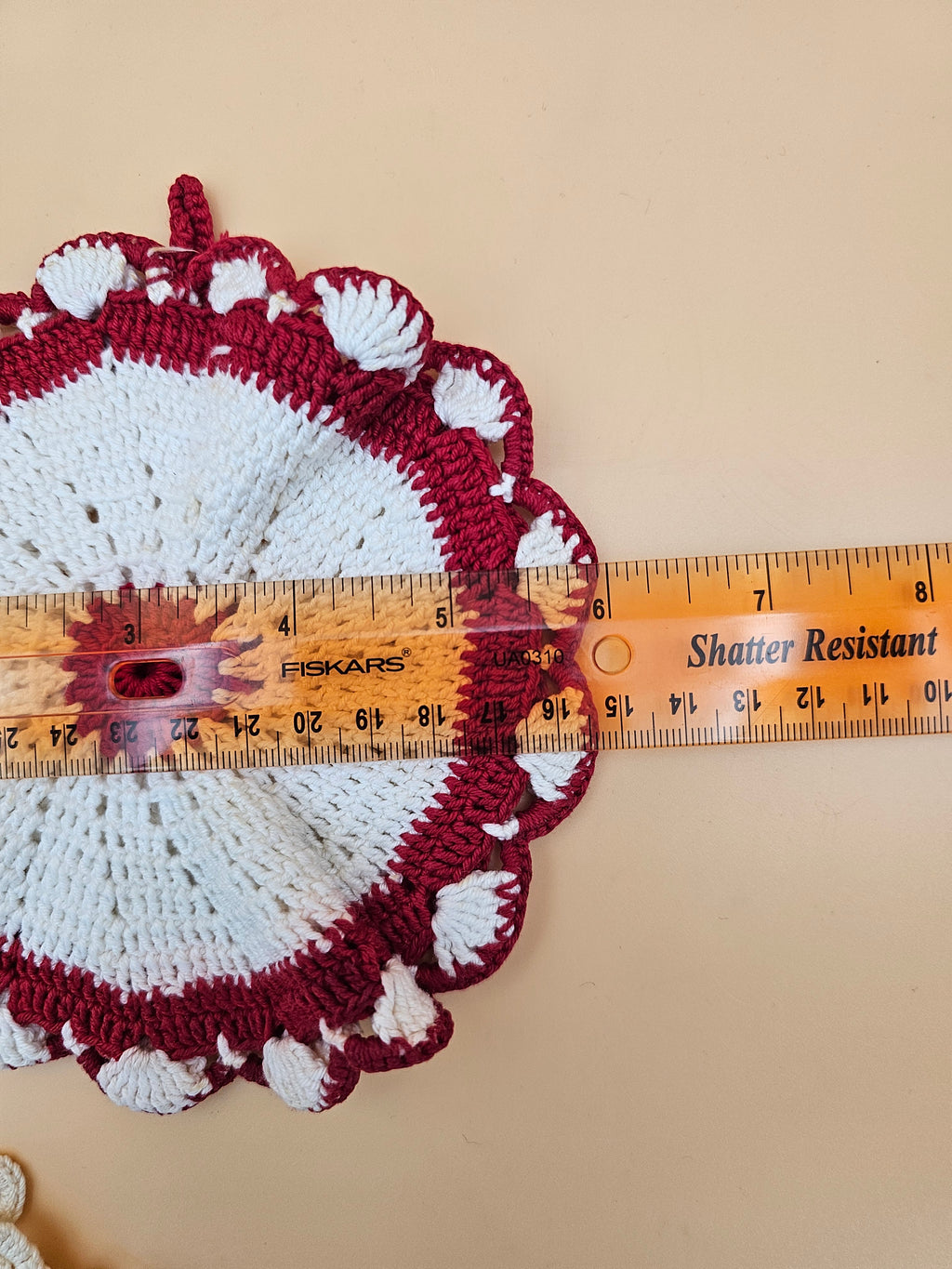 Set of 3 Crocheted Potholders & Hot Pads – Red, Blue and Cream Floral Designs