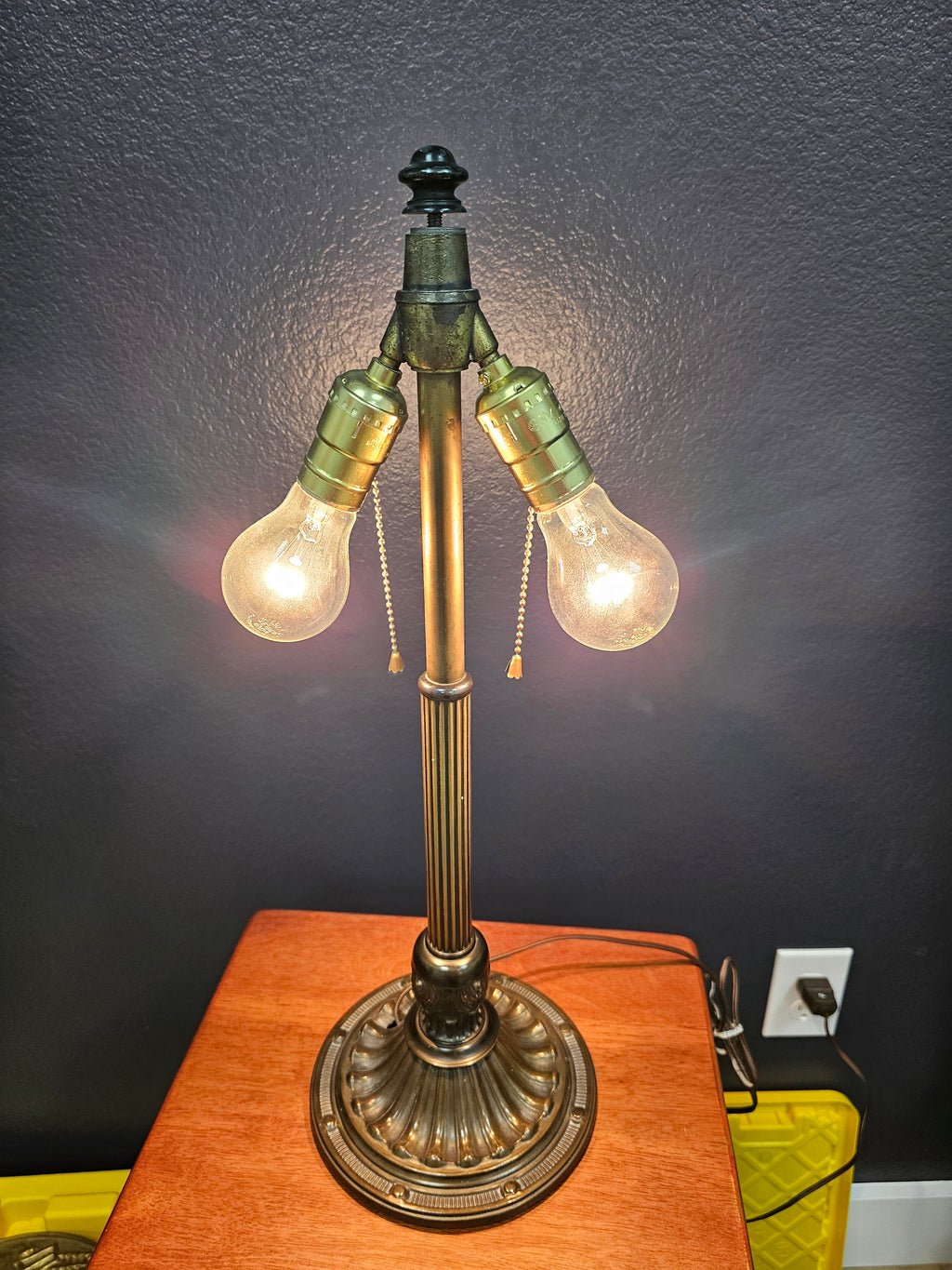 Antique Bradley & Hubbard Two-Light Slag Glass Table Lamp