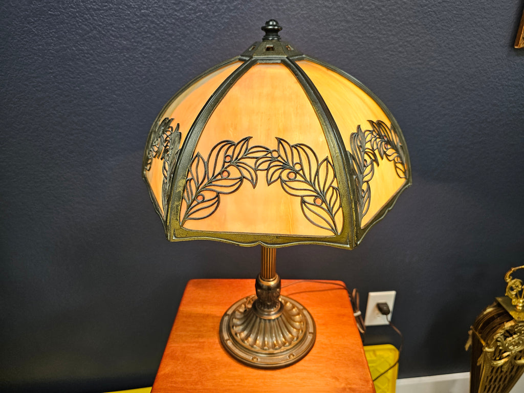 Antique Bradley & Hubbard Two-Light Slag Glass Table Lamp