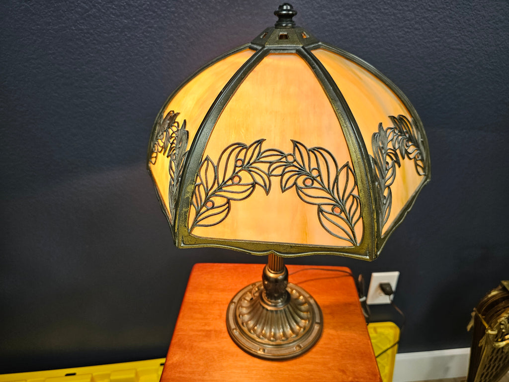 Antique Bradley & Hubbard Two-Light Slag Glass Table Lamp