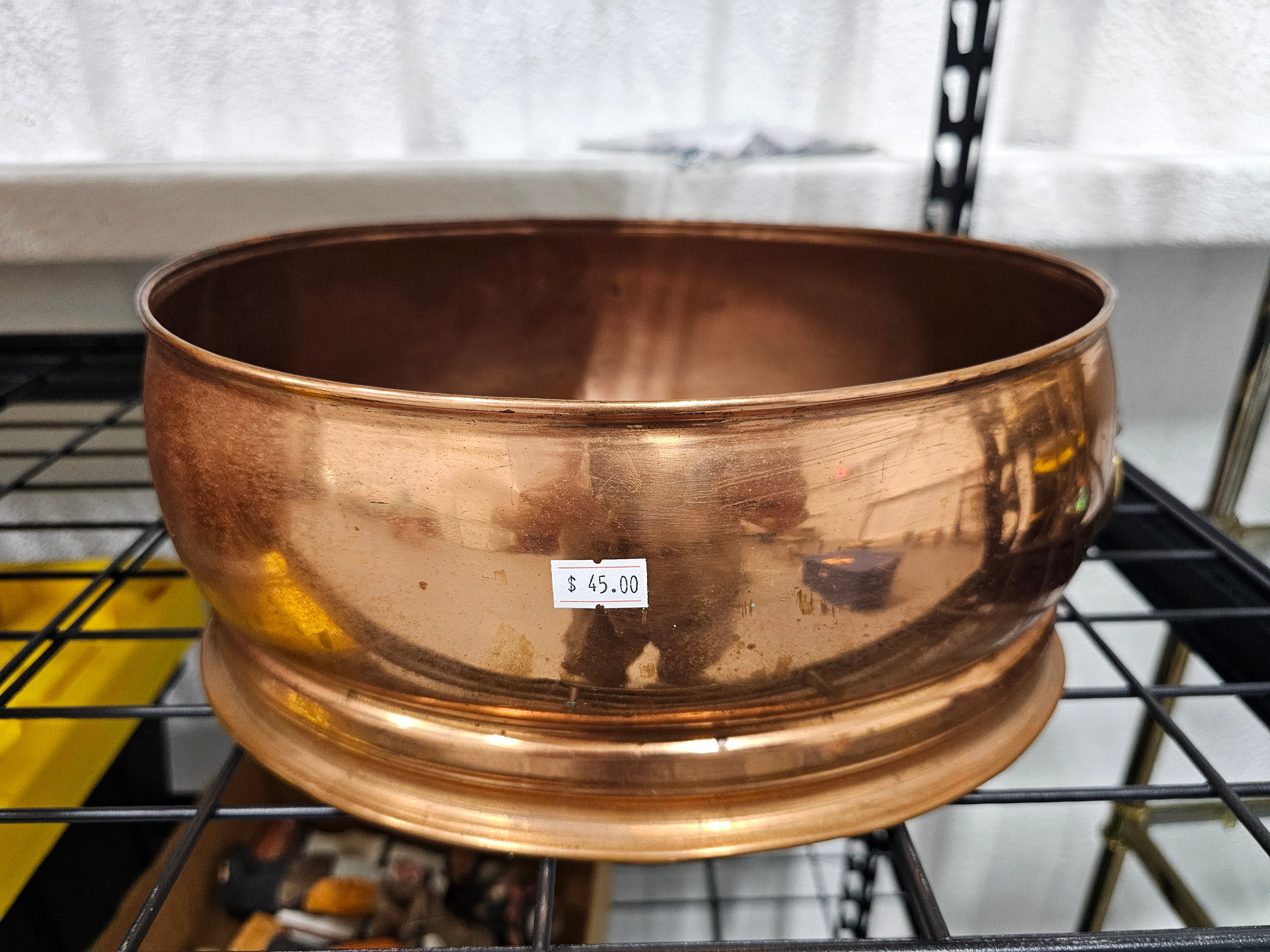 Vintage English Oval Copper Cachepot with Brass Lion Head Ring Handles