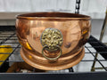 Vintage English Oval Copper Cachepot with Brass Lion Head Ring Handles